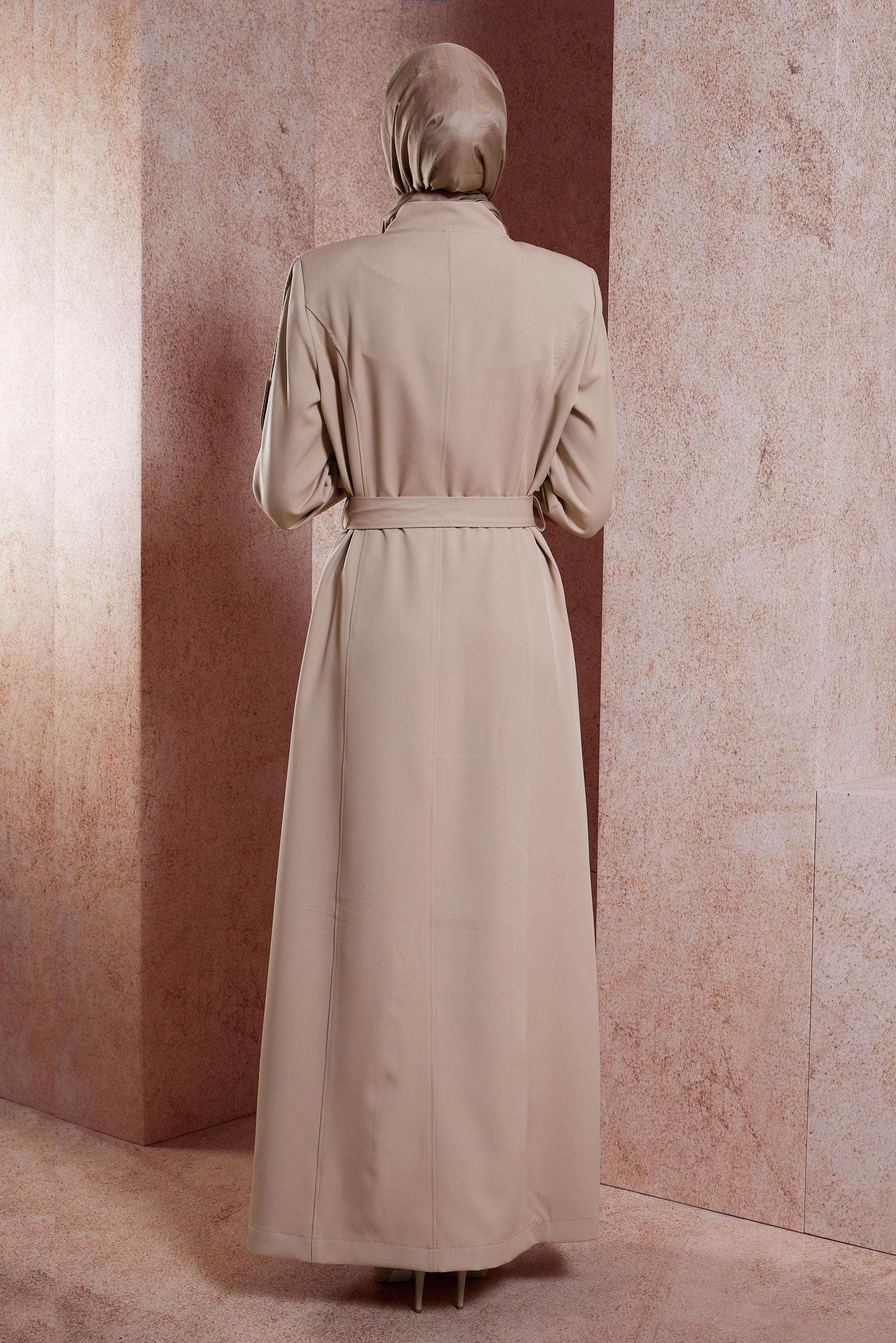 Tesettür giyim KAHVE KUŞAKLI PARDESÜ 10887