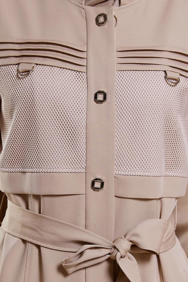 Tesettür giyim KAHVE KUŞAKLI PARDESÜ 10887 - ALVİNA