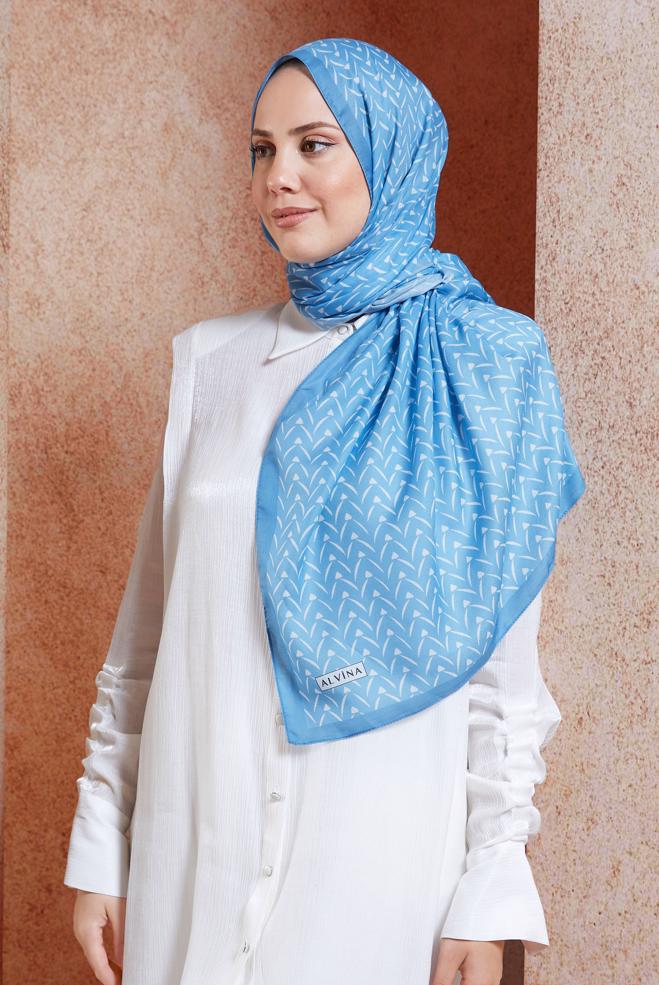Tesettür giyim MAVİ ALVİNA DESENLİ ŞAL 1005 - ALVİNA