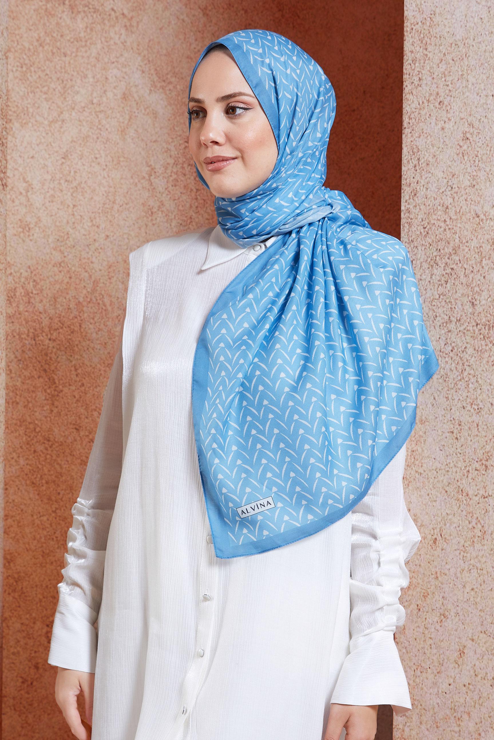 Tesettür giyim MAVİ ALVİNA DESENLİ ŞAL 1005