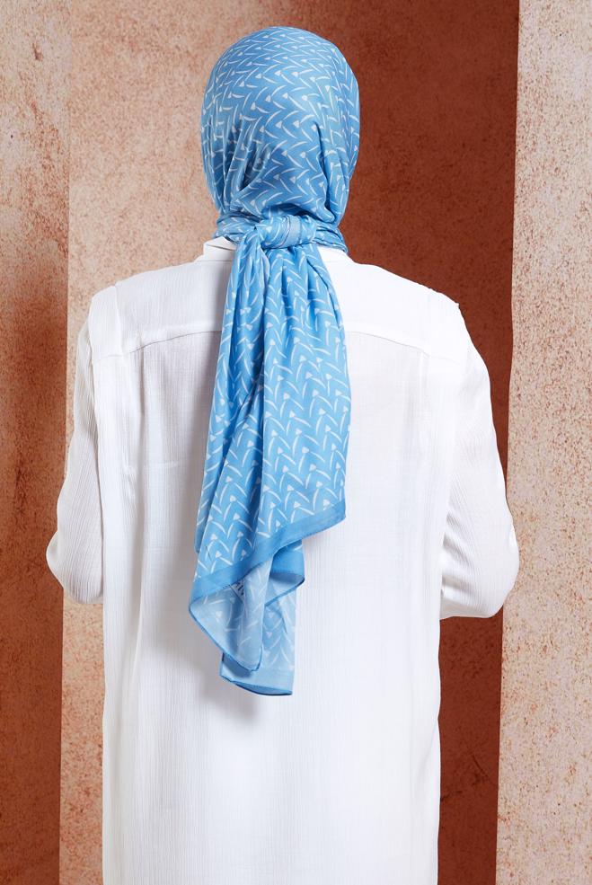 Tesettür giyim MAVİ ALVİNA DESENLİ ŞAL 1005 - ALVİNA