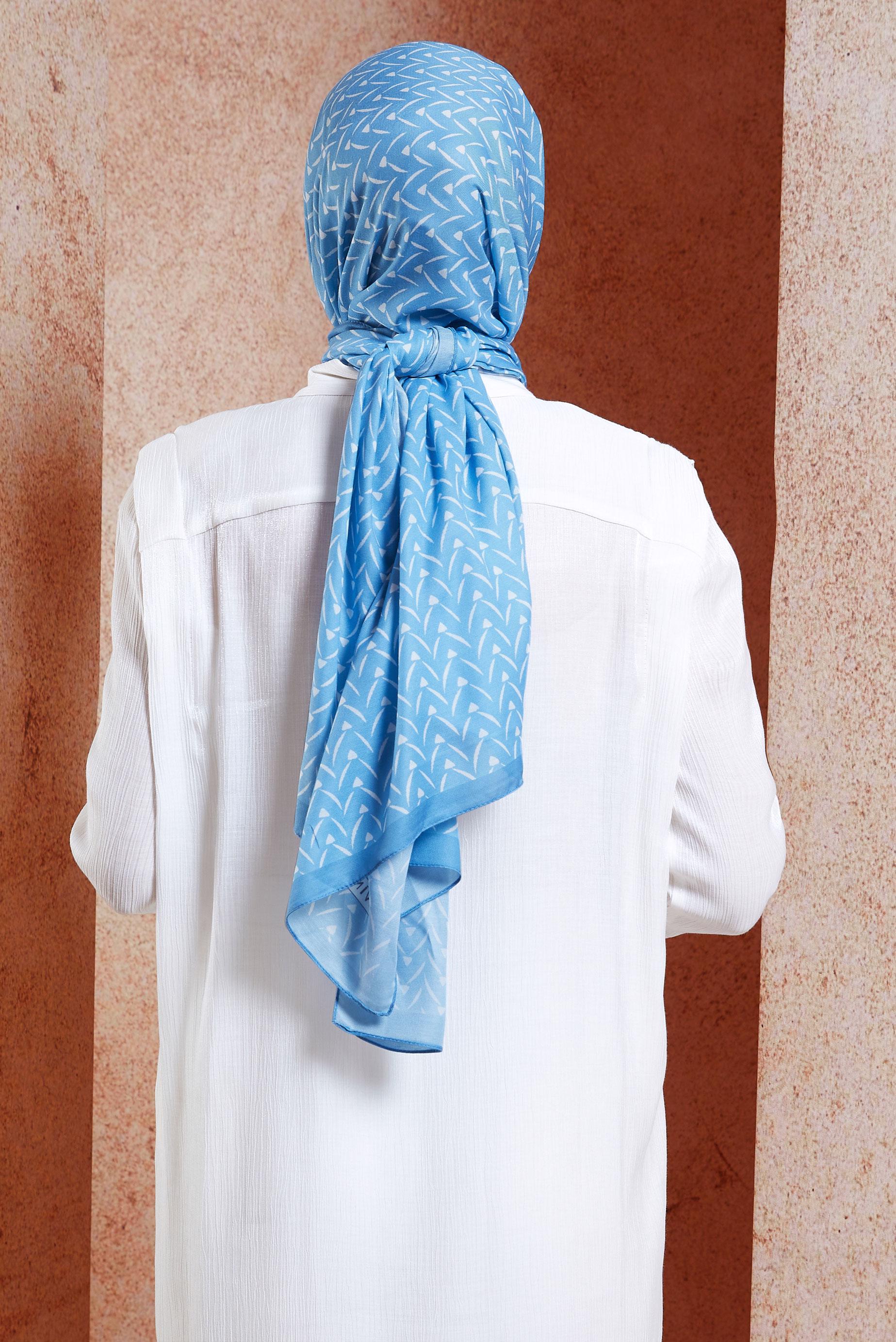 Tesettür giyim MAVİ ALVİNA DESENLİ ŞAL 1005