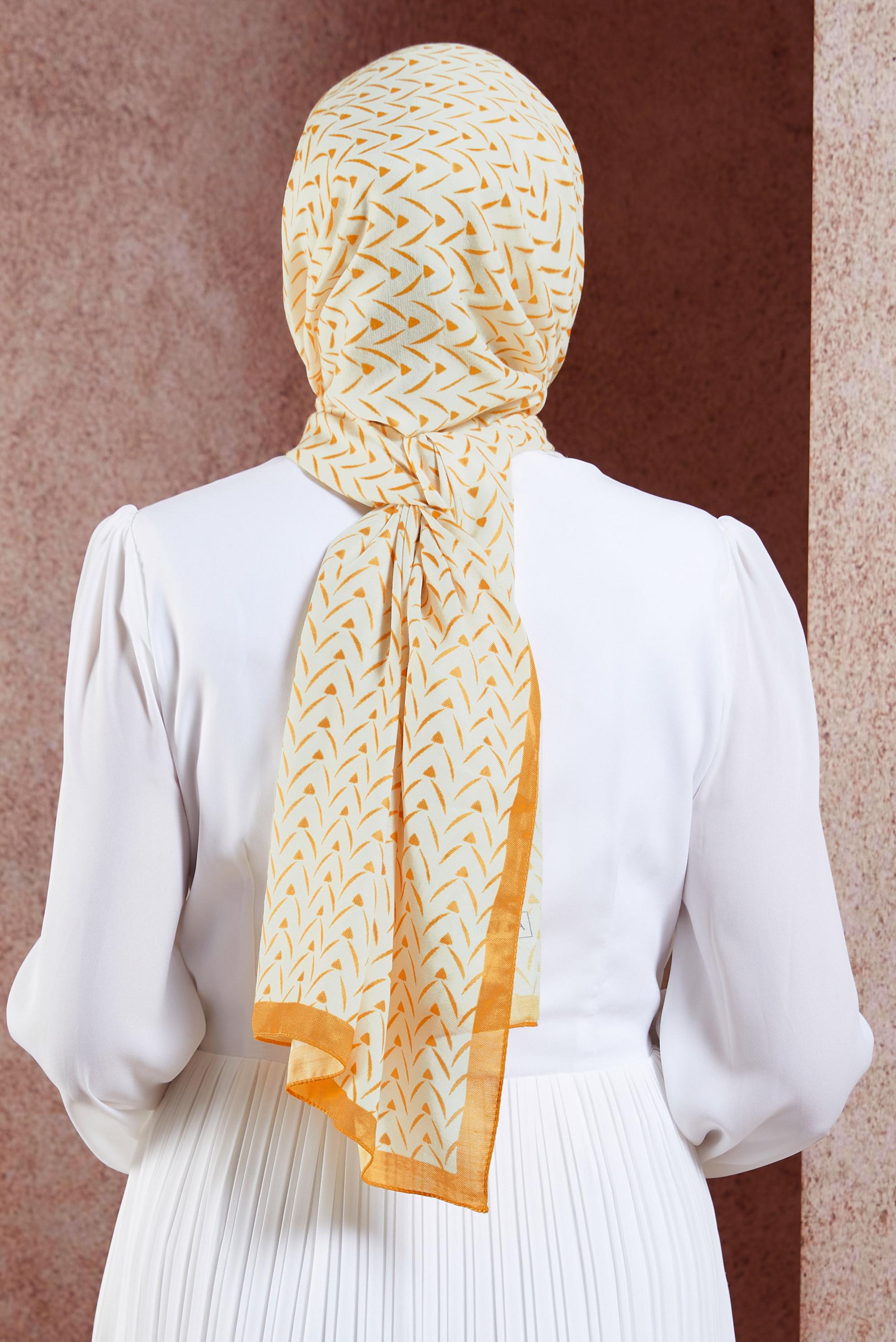 Tesettür giyim SARI ALVİNA DESENLİ ŞAL 1005