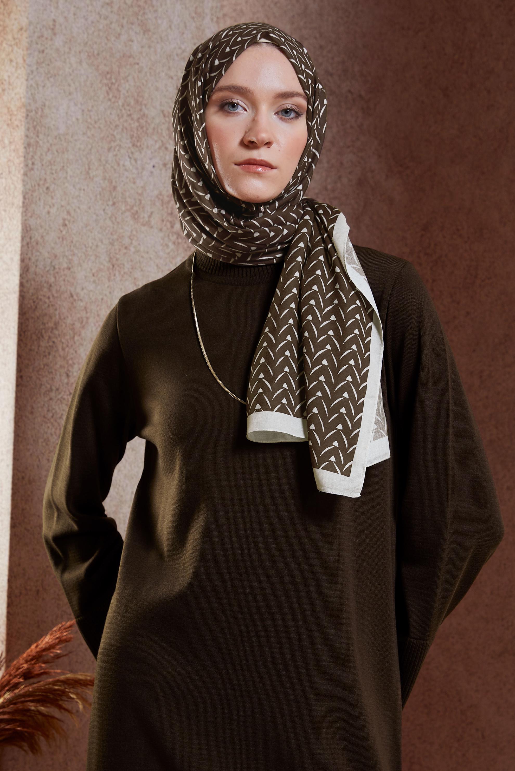 Tesettür giyim KAHVE ALVİNA DESENLİ ŞAL 1005