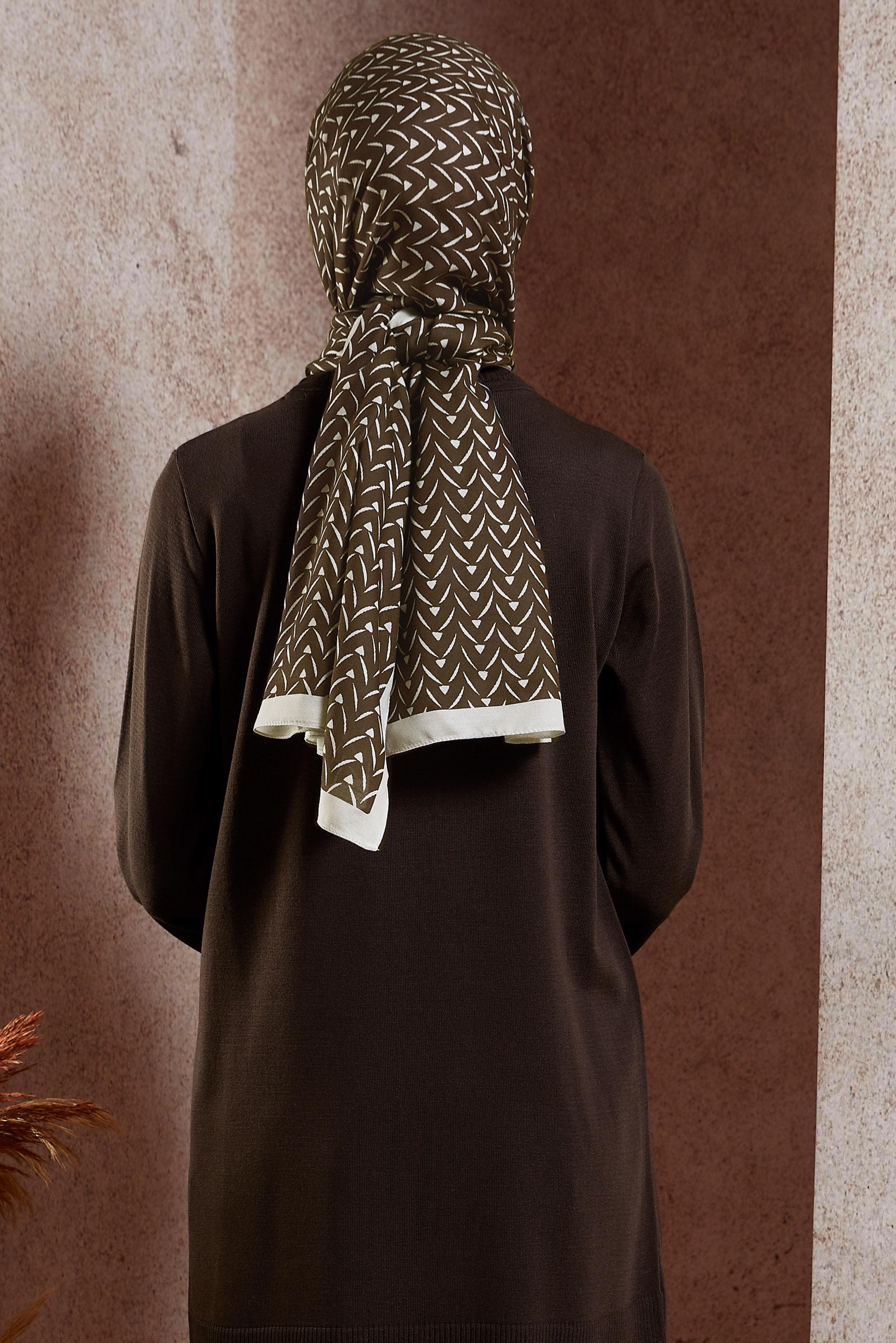 Tesettür giyim KAHVE ALVİNA DESENLİ ŞAL 1005