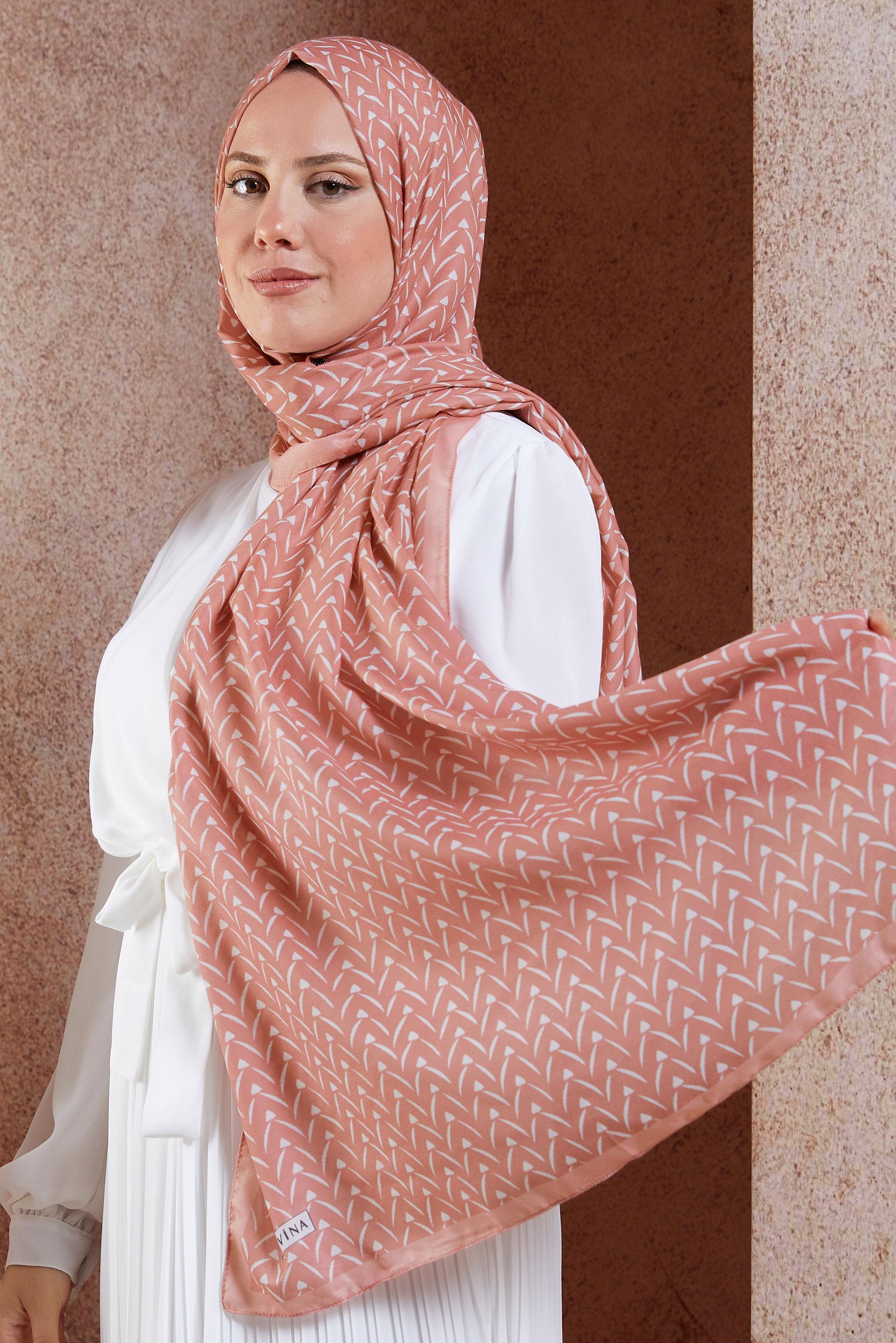 Tesettür giyim PUDRA ALVİNA DESENLİ ŞAL 1005