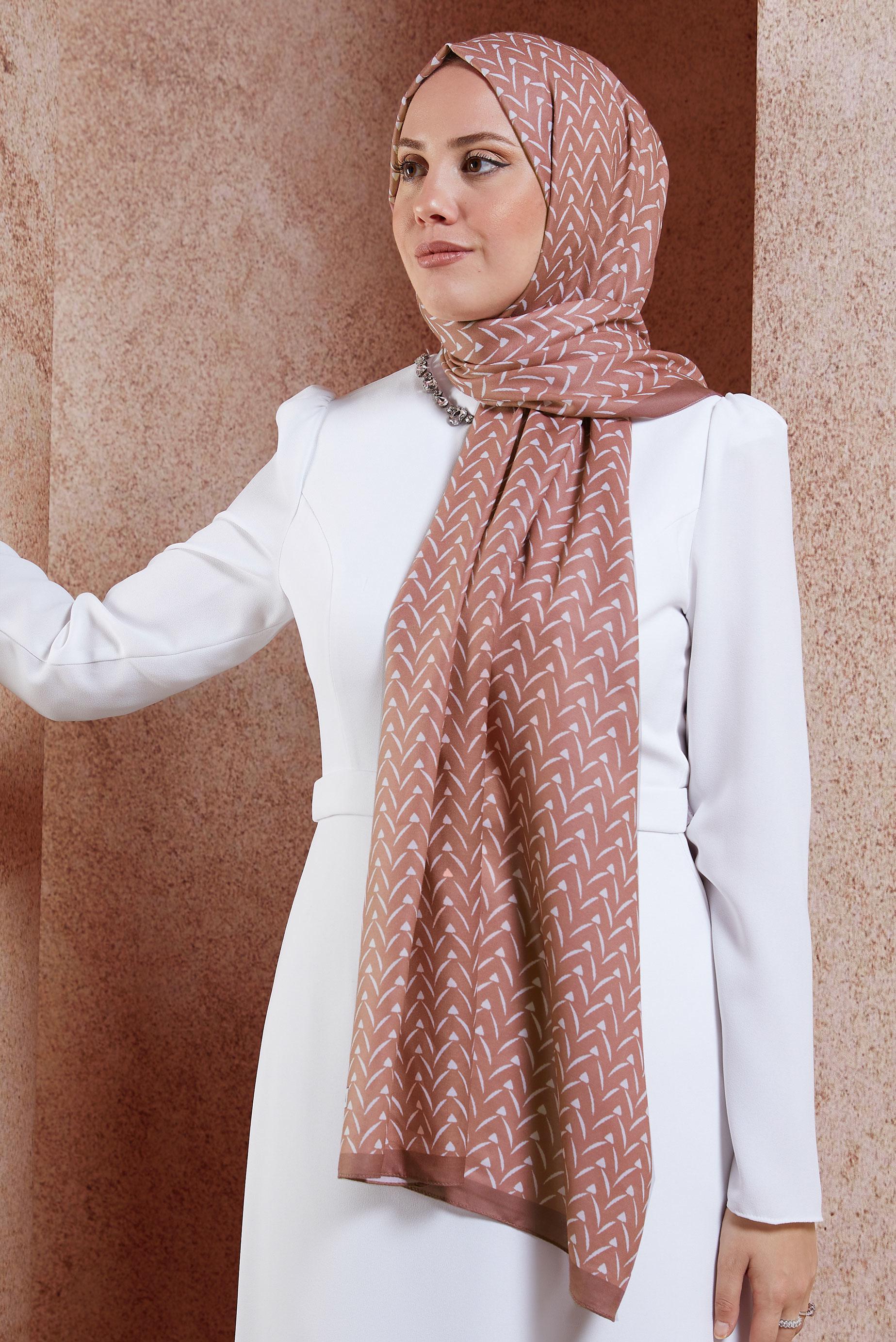 Tesettür giyim PEMBE ALVİNA DESENLİ ŞAL 1005