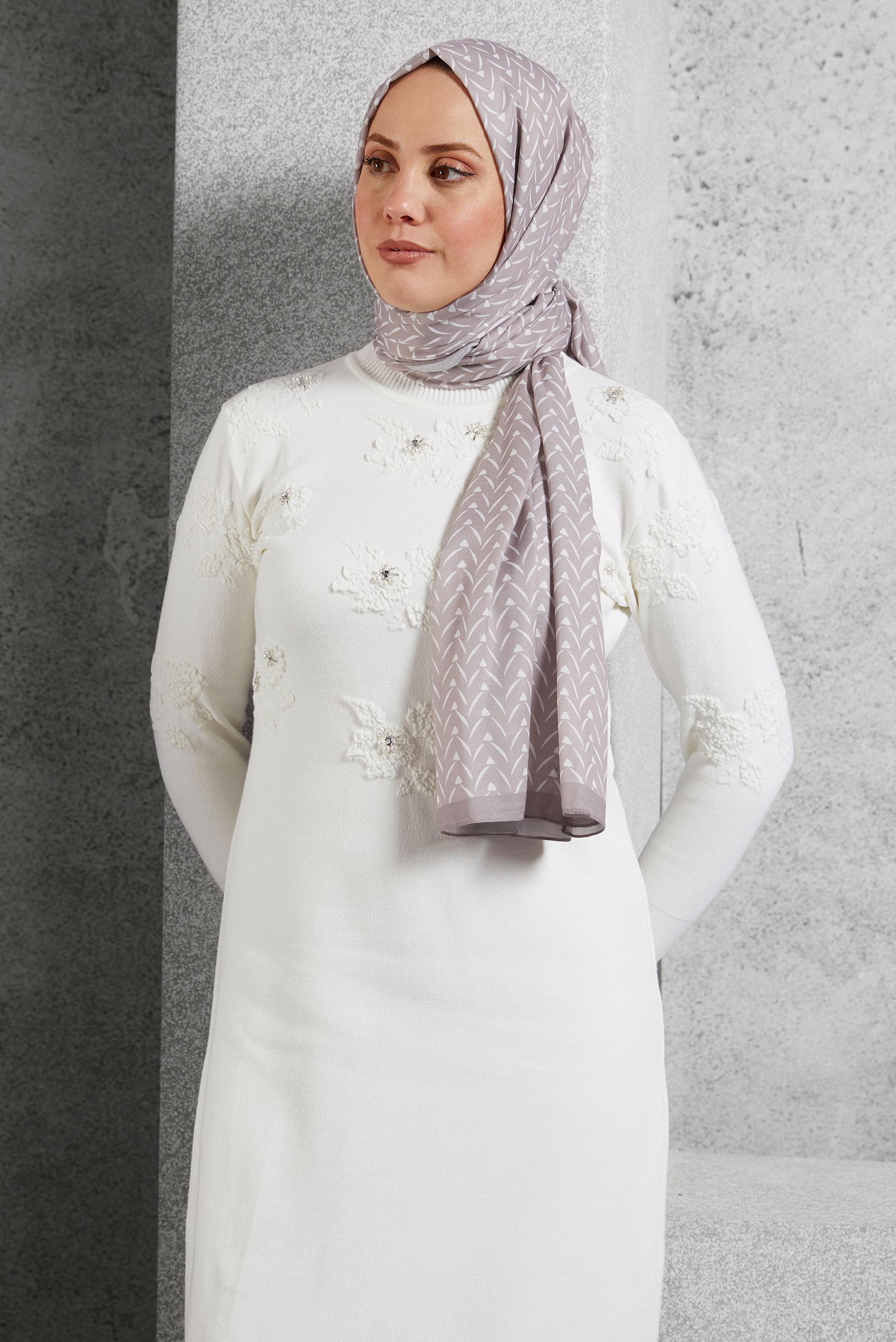 Tesettür giyim VİZON ALVİNA DESENLİ ŞAL 1005