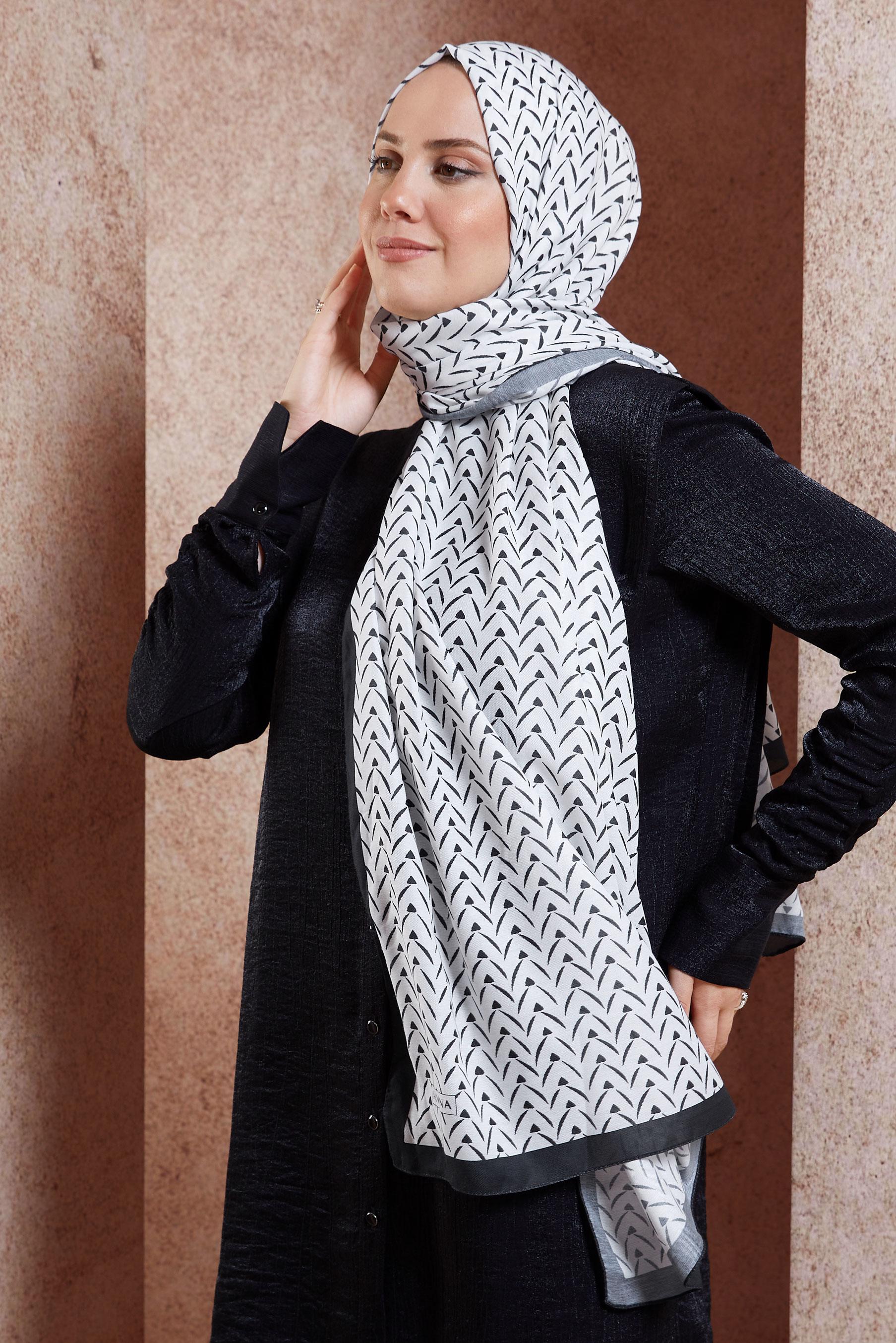 Vêtements hijab ÉCRUE CHÂLE À MOTIFS ALVINA 1005