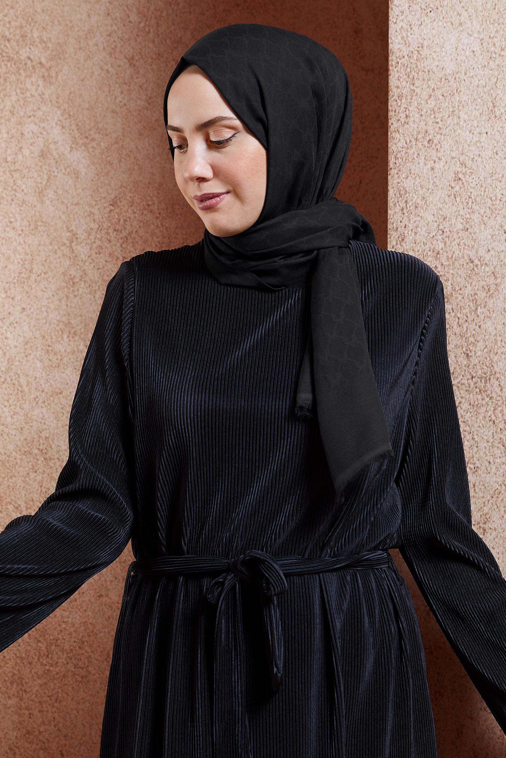 Tesettür giyim SİYAH ALVİNA MONOGRAM ŞAL 3100