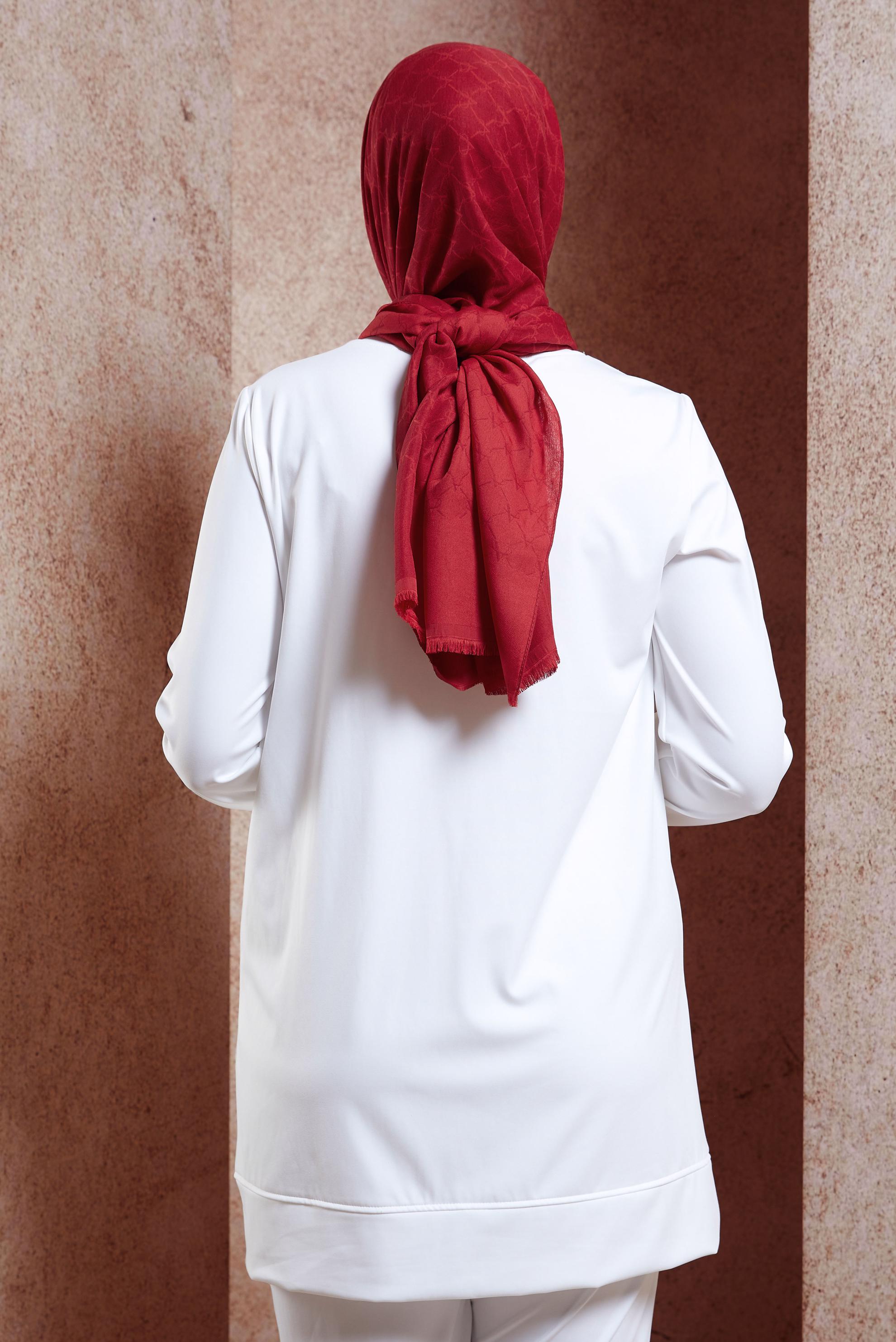 Tesettür giyim KIRMIZI ALVİNA MONOGRAM ŞAL 3100