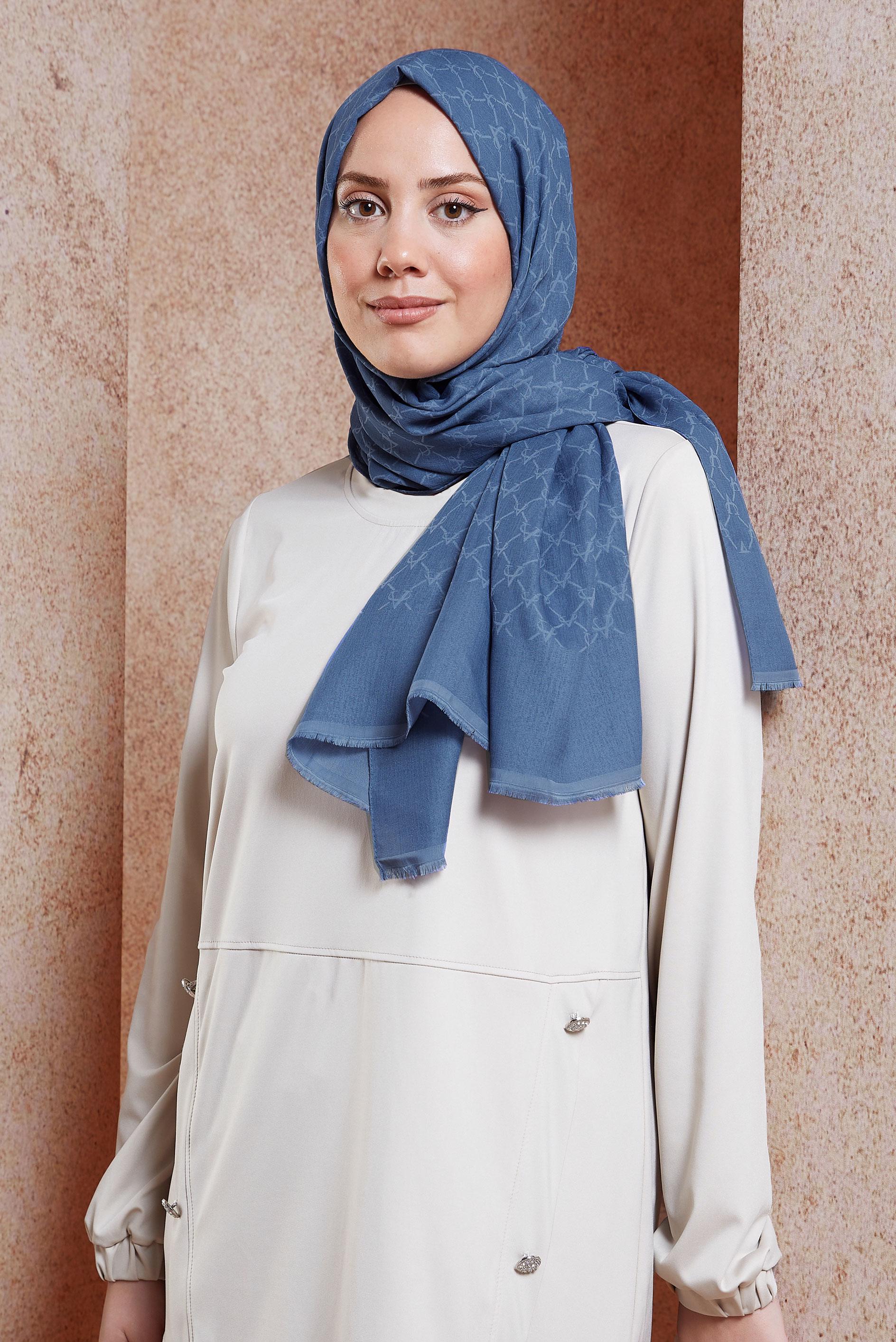 Tesettür giyim LACİVERT ALVİNA MONOGRAM ŞAL 3100