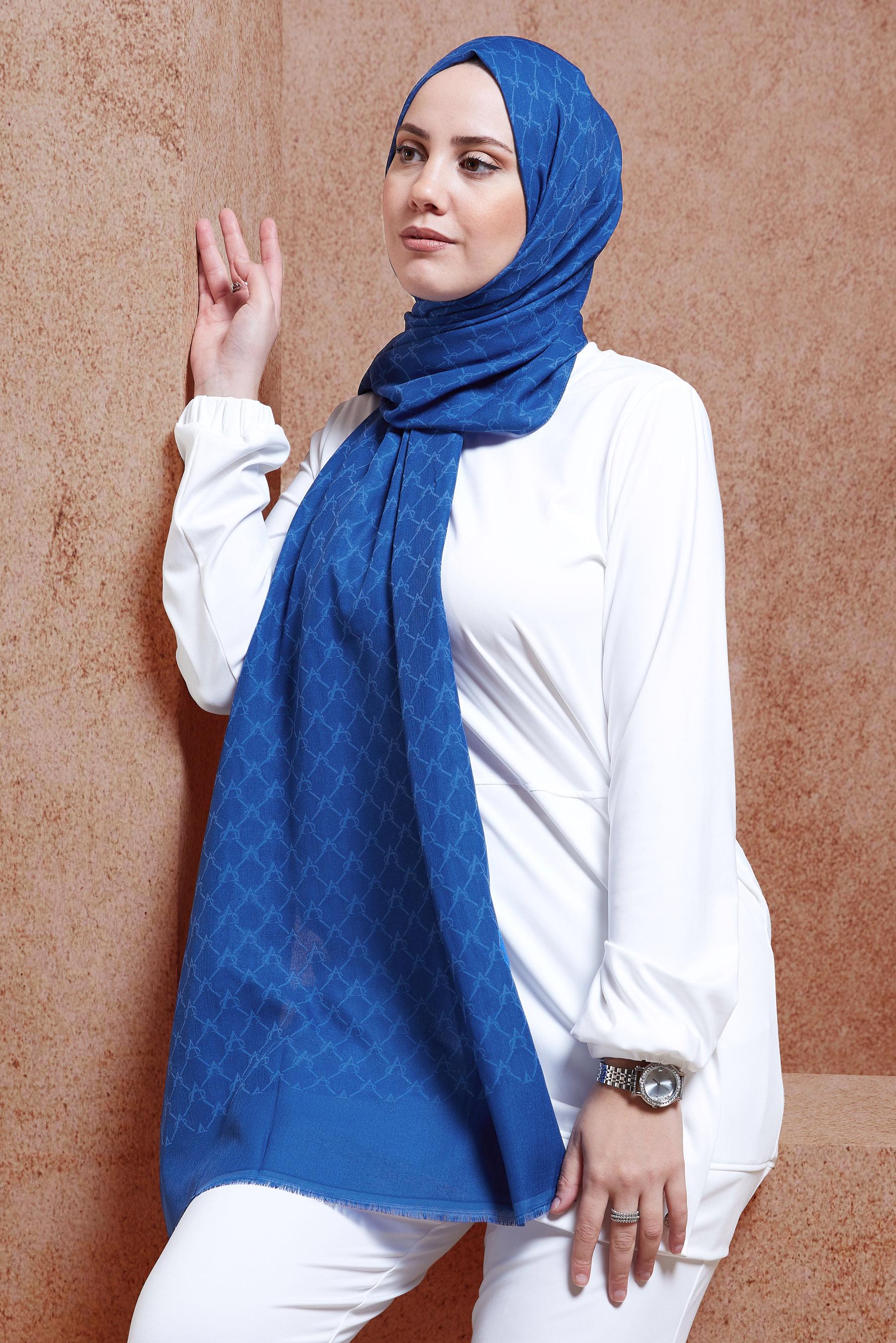 Tesettür giyim LACİVERT ALVİNA MONOGRAM ŞAL 3100