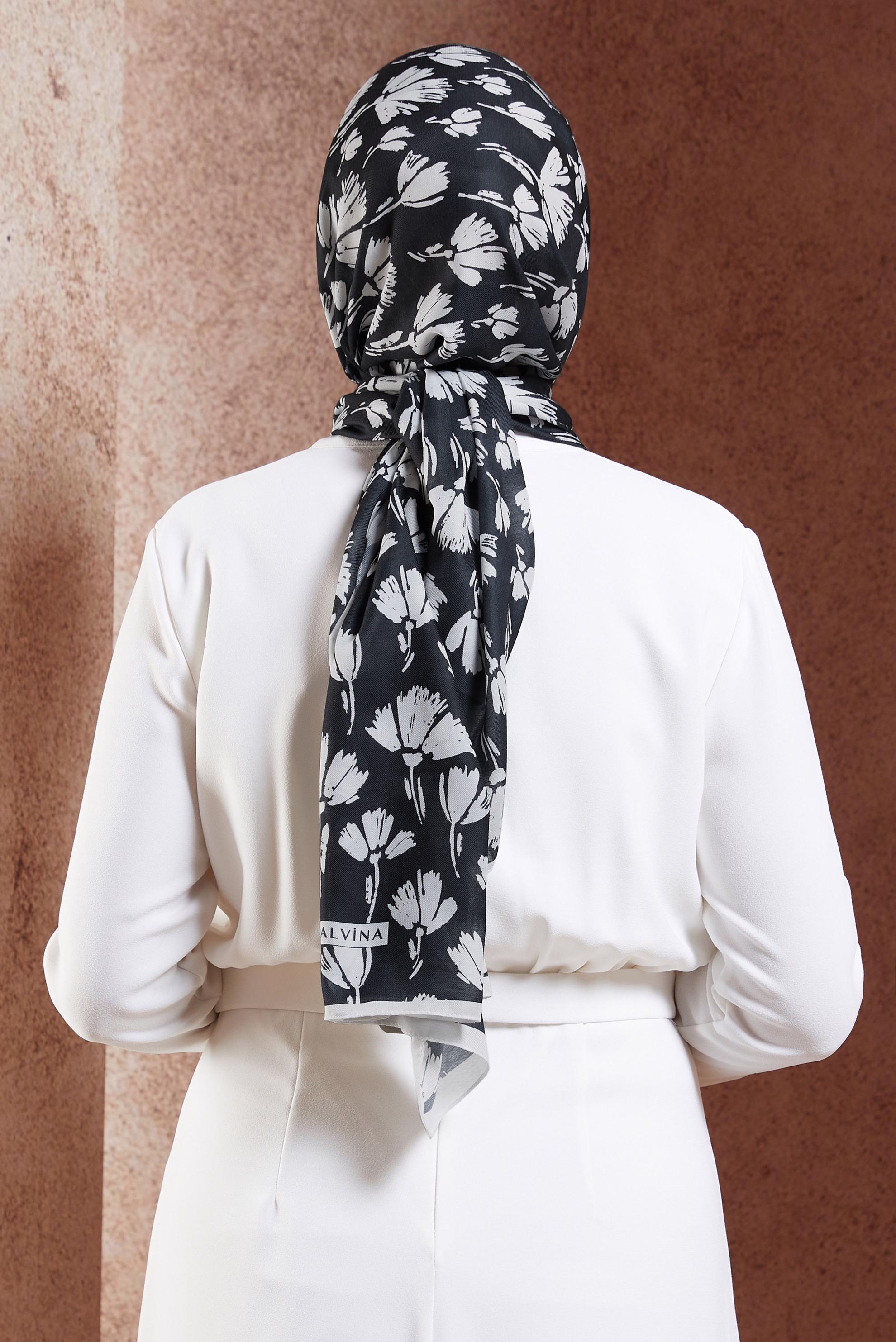 Tesettür giyim SİYAH ALVİNA DESENLİ ŞAL 7207