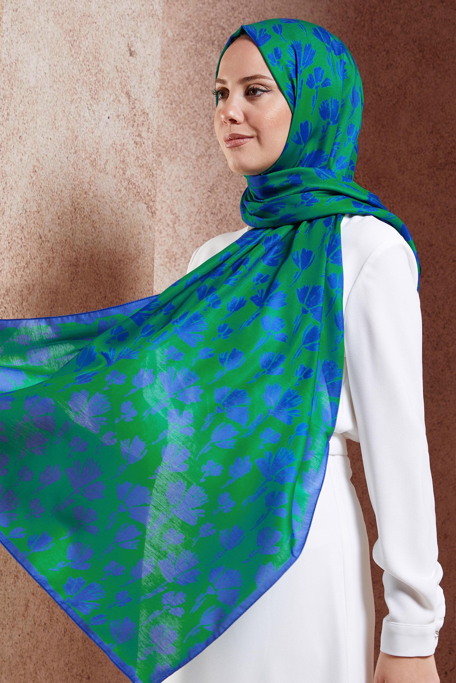 Tesettür giyim YEŞİL ALVİNA DESENLİ ŞAL 7207