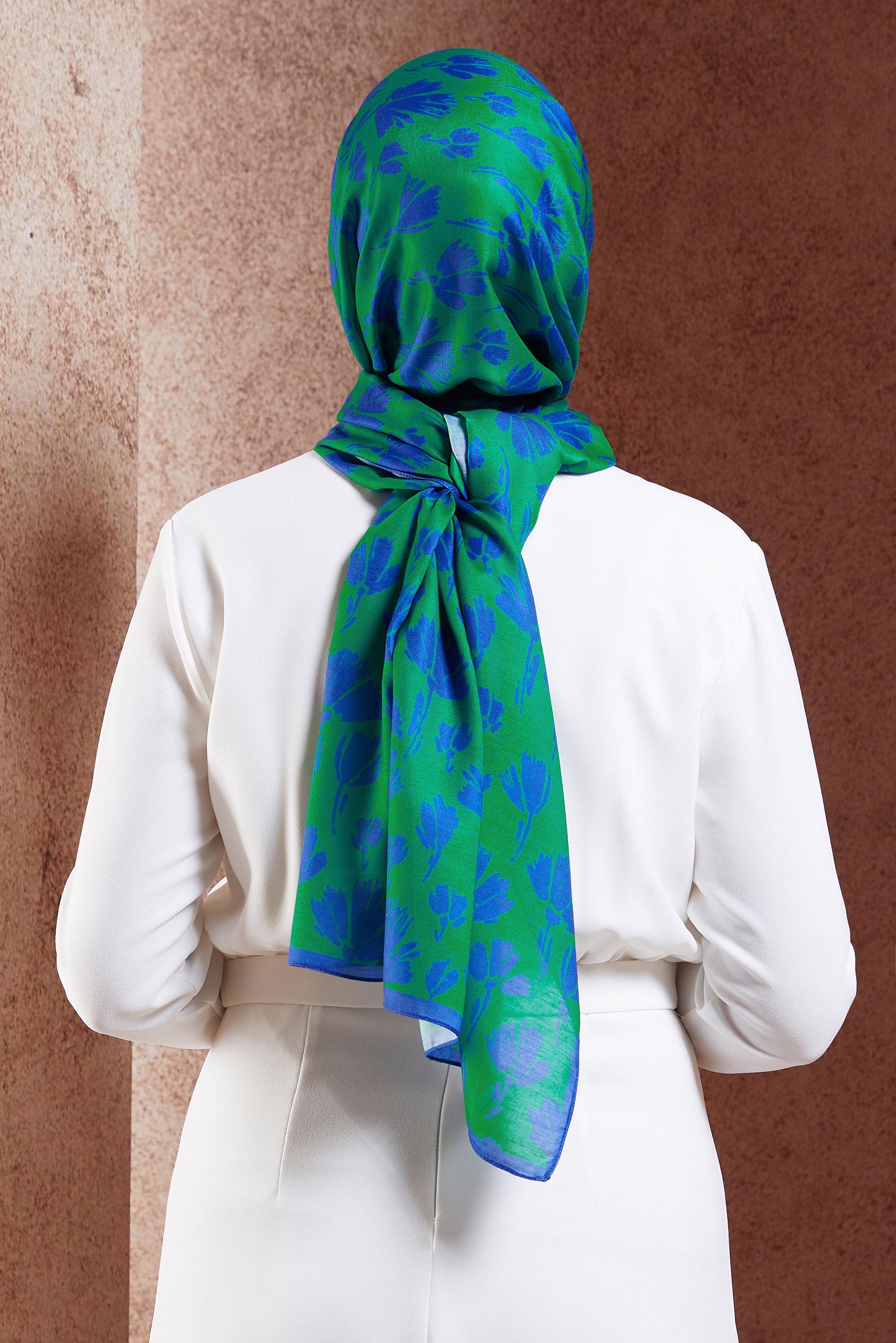 Tesettür giyim YEŞİL ALVİNA DESENLİ ŞAL 7207