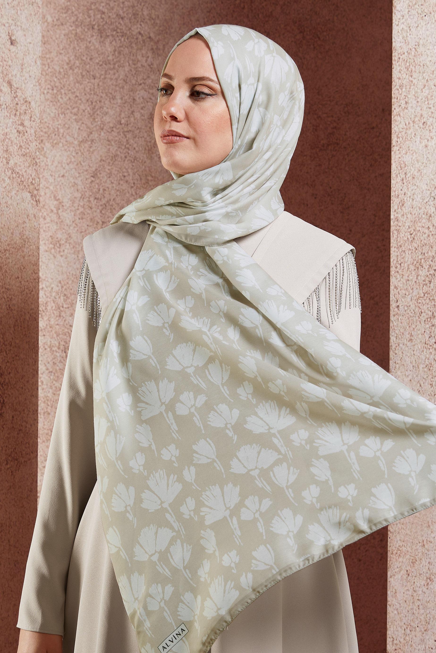 Tesettür giyim BEJ ALVİNA DESENLİ ŞAL 7207