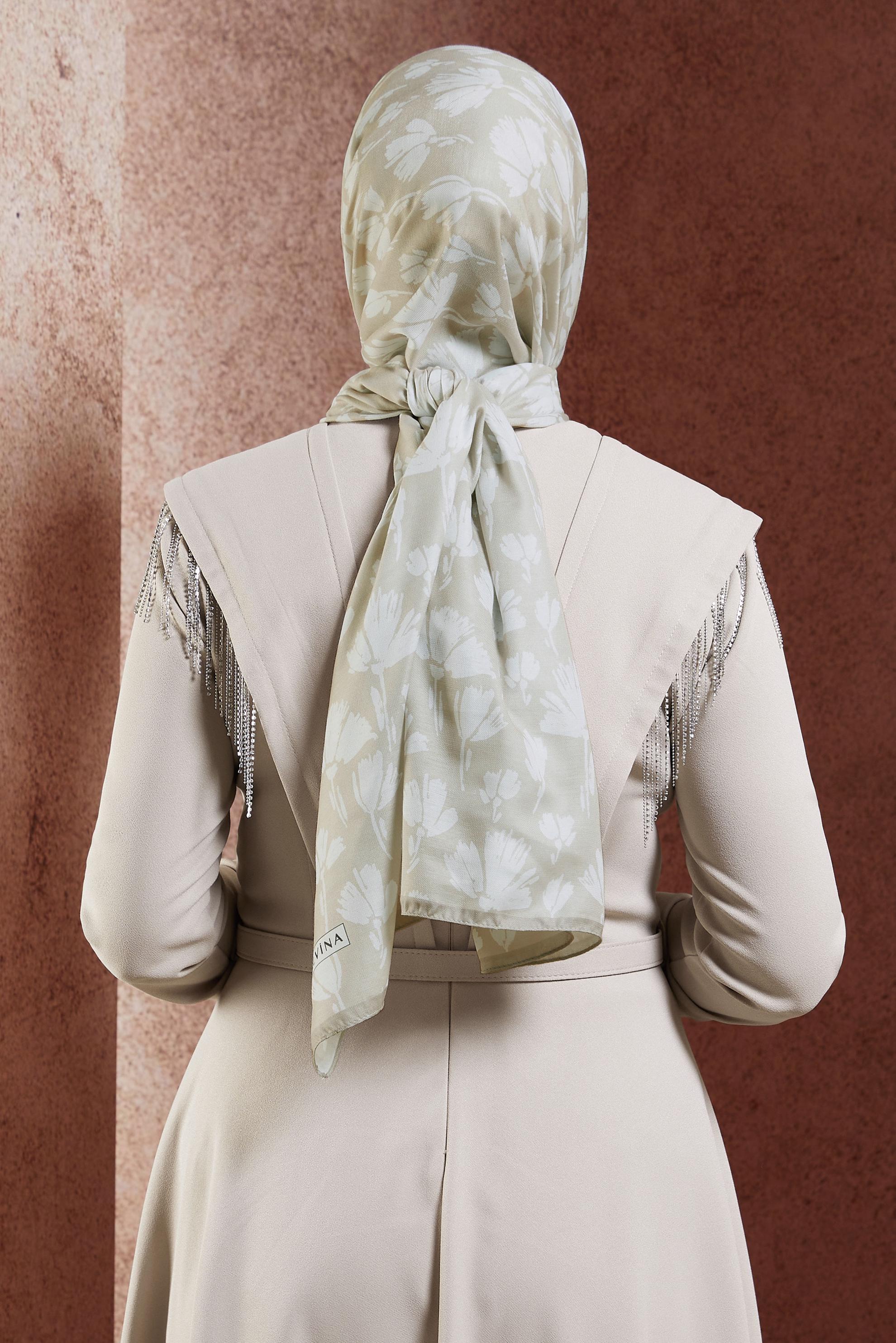 Tesettür giyim BEJ ALVİNA DESENLİ ŞAL 7207