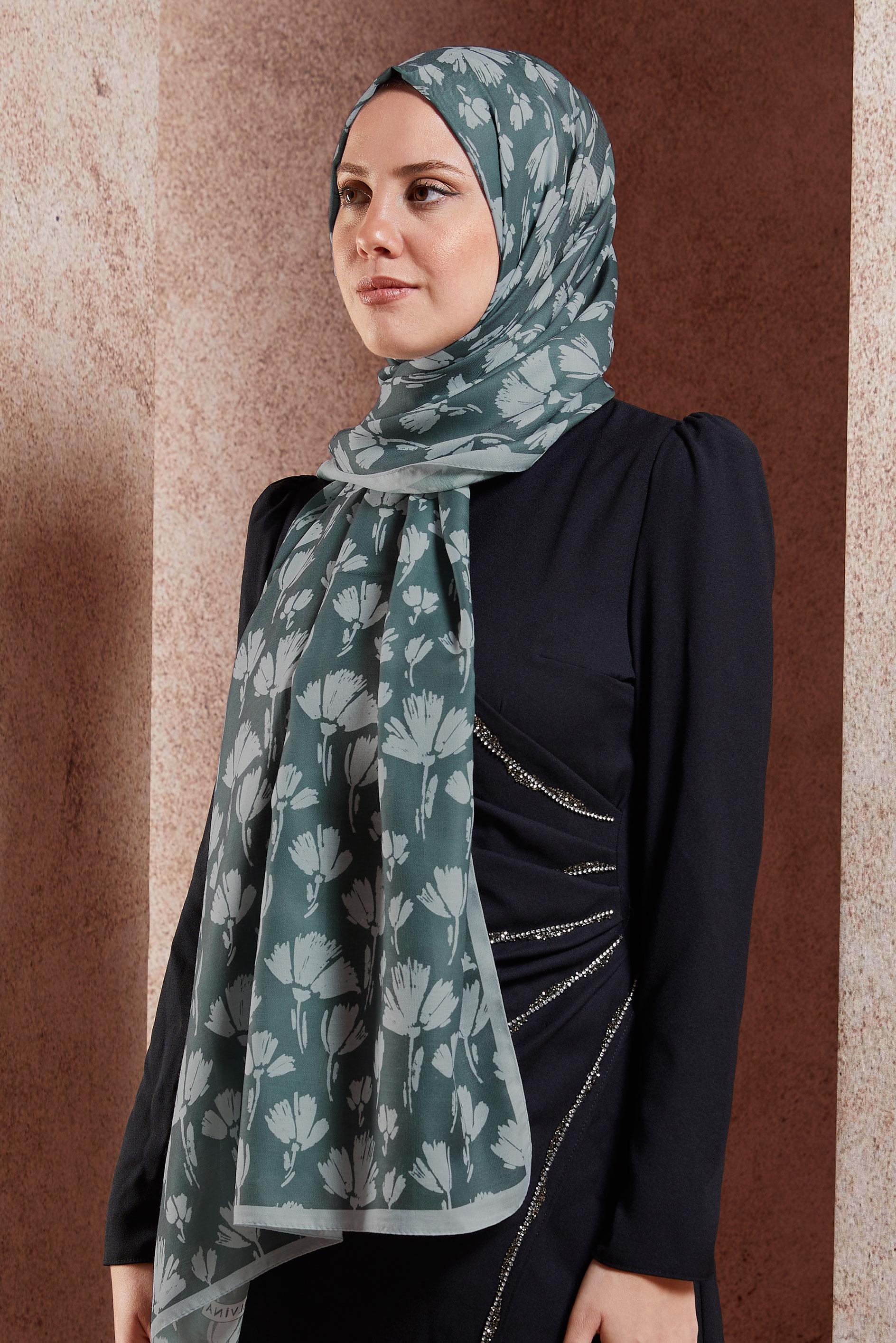 Tesettür giyim GRİ ALVİNA DESENLİ ŞAL 7207