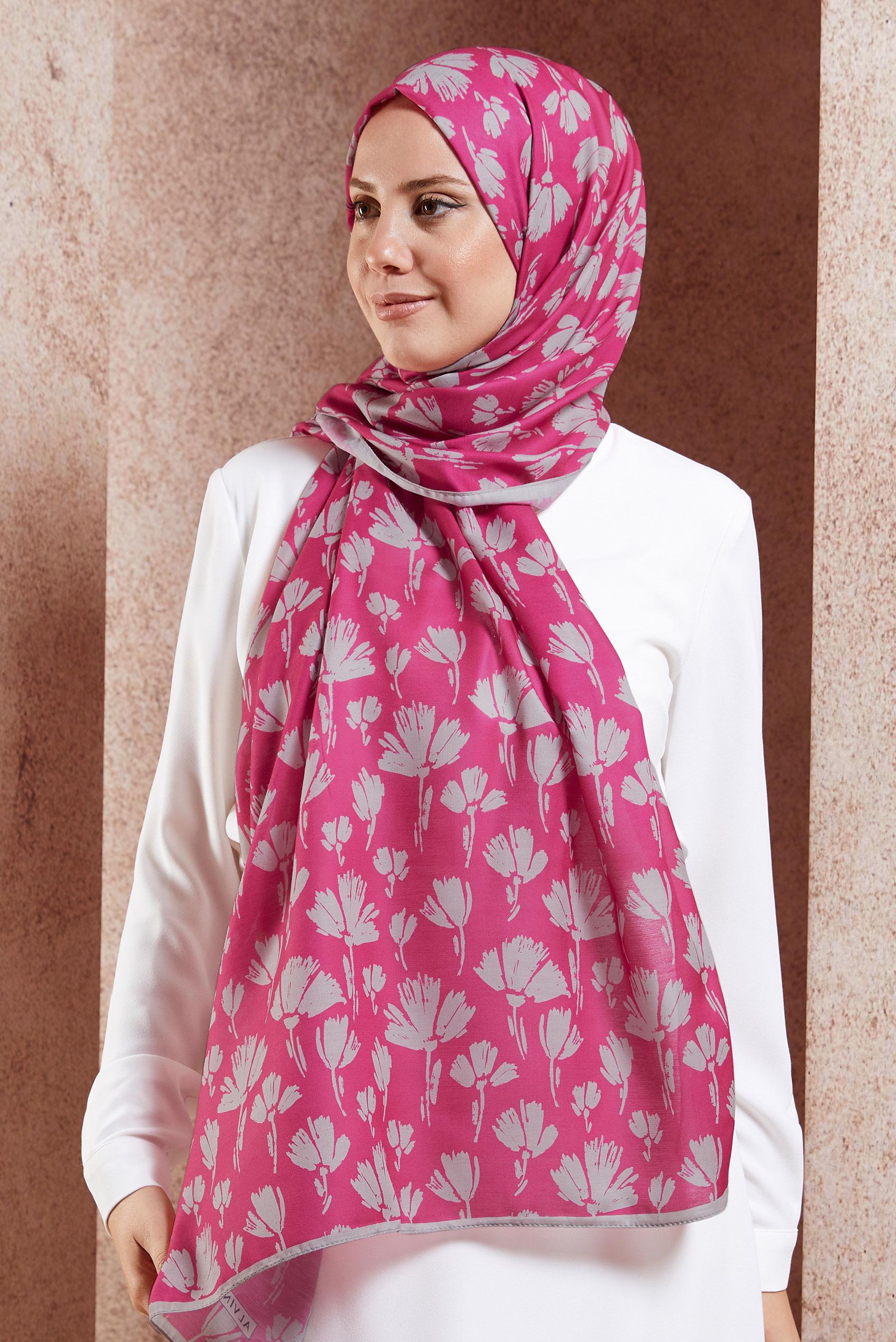 Tesettür giyim FUŞYA ALVİNA DESENLİ ŞAL 7207