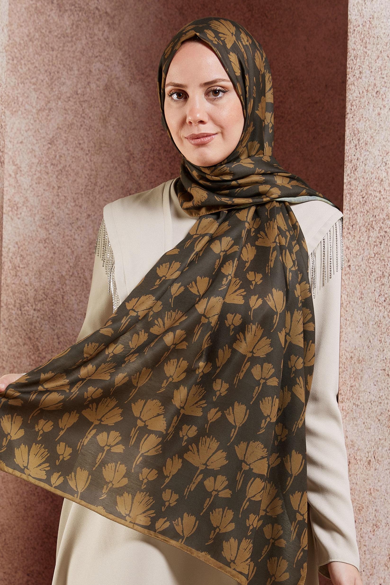 Vêtements hijab BRUN CHÂLE À MOTIFS ALVINA 7207