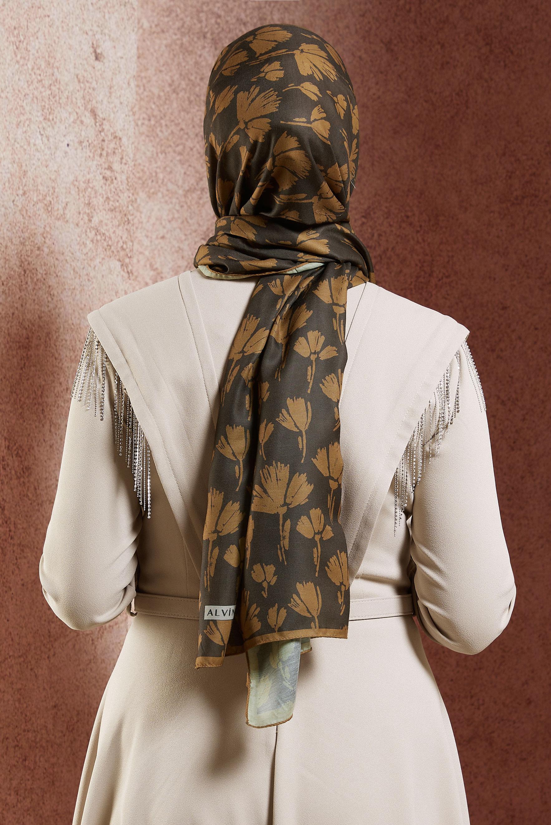 Vêtements hijab BRUN CHÂLE À MOTIFS ALVINA 7207