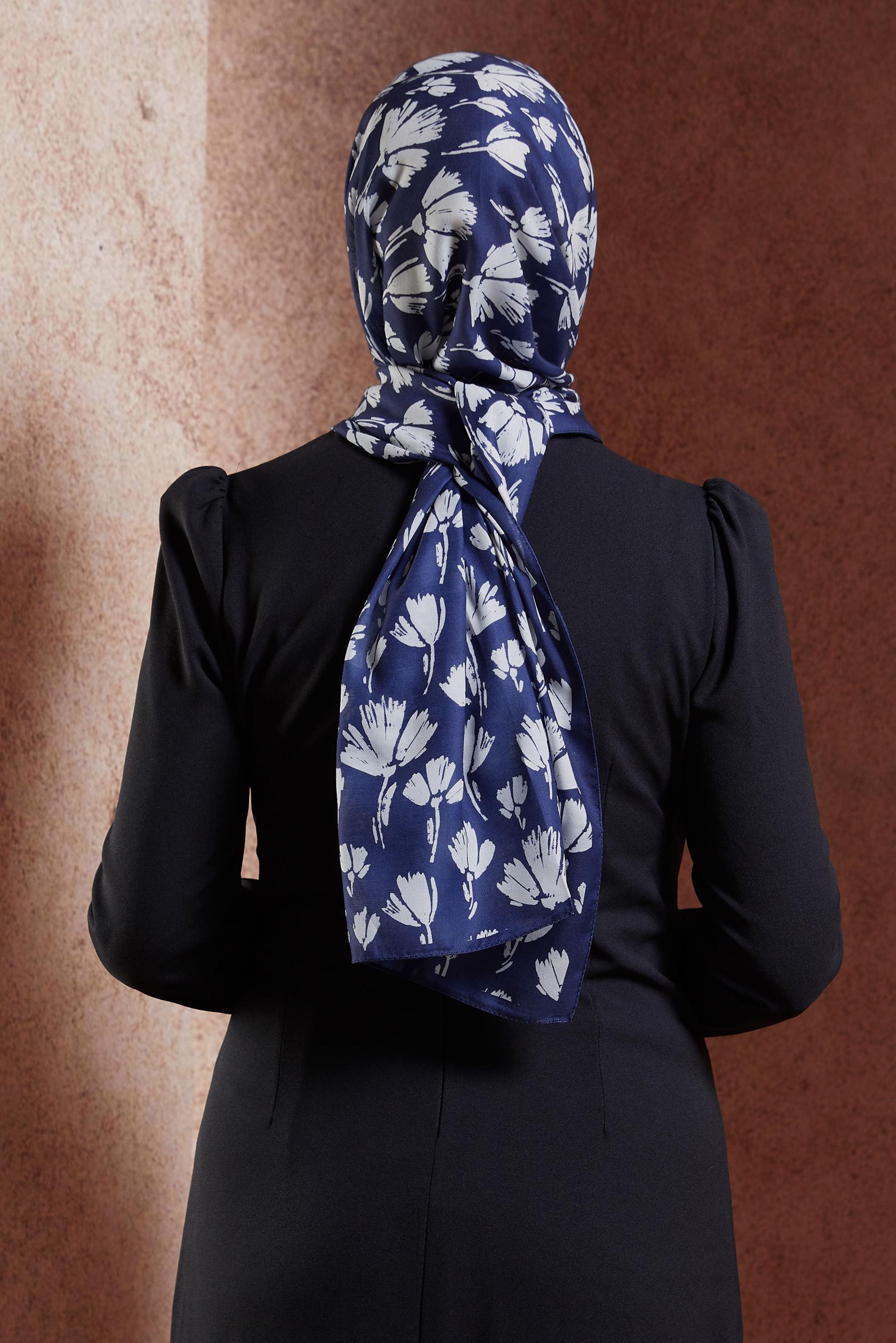 Tesettür giyim LACİVERT ALVİNA DESENLİ ŞAL 7207