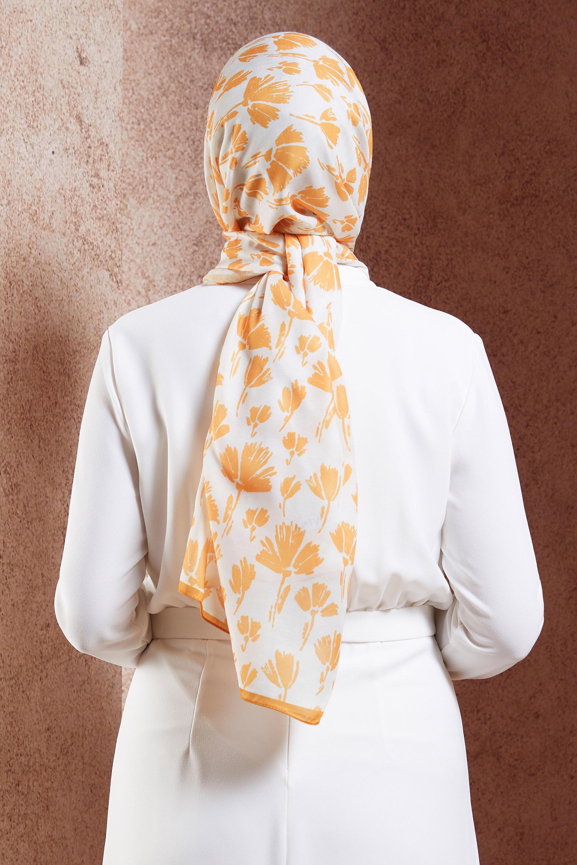 Tesettür giyim SARI ALVİNA DESENLİ ŞAL 7207