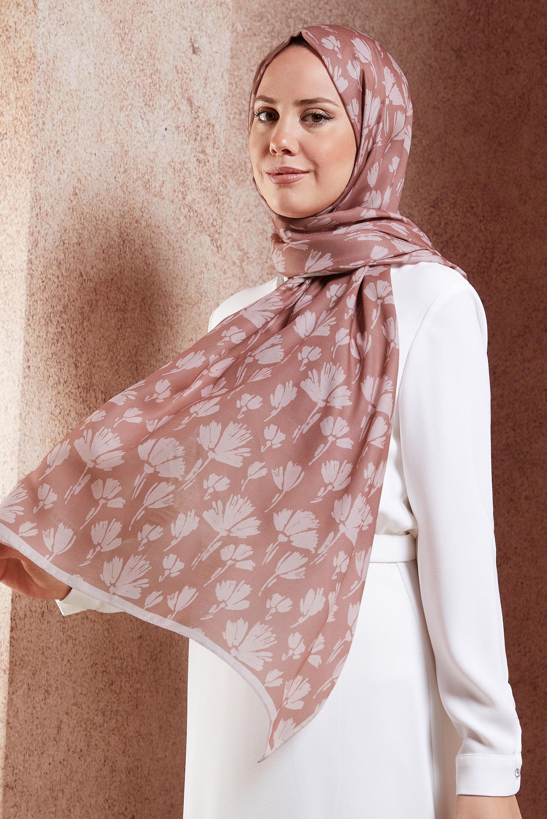 Tesettür giyim PEMBE ALVİNA DESENLİ ŞAL 7207