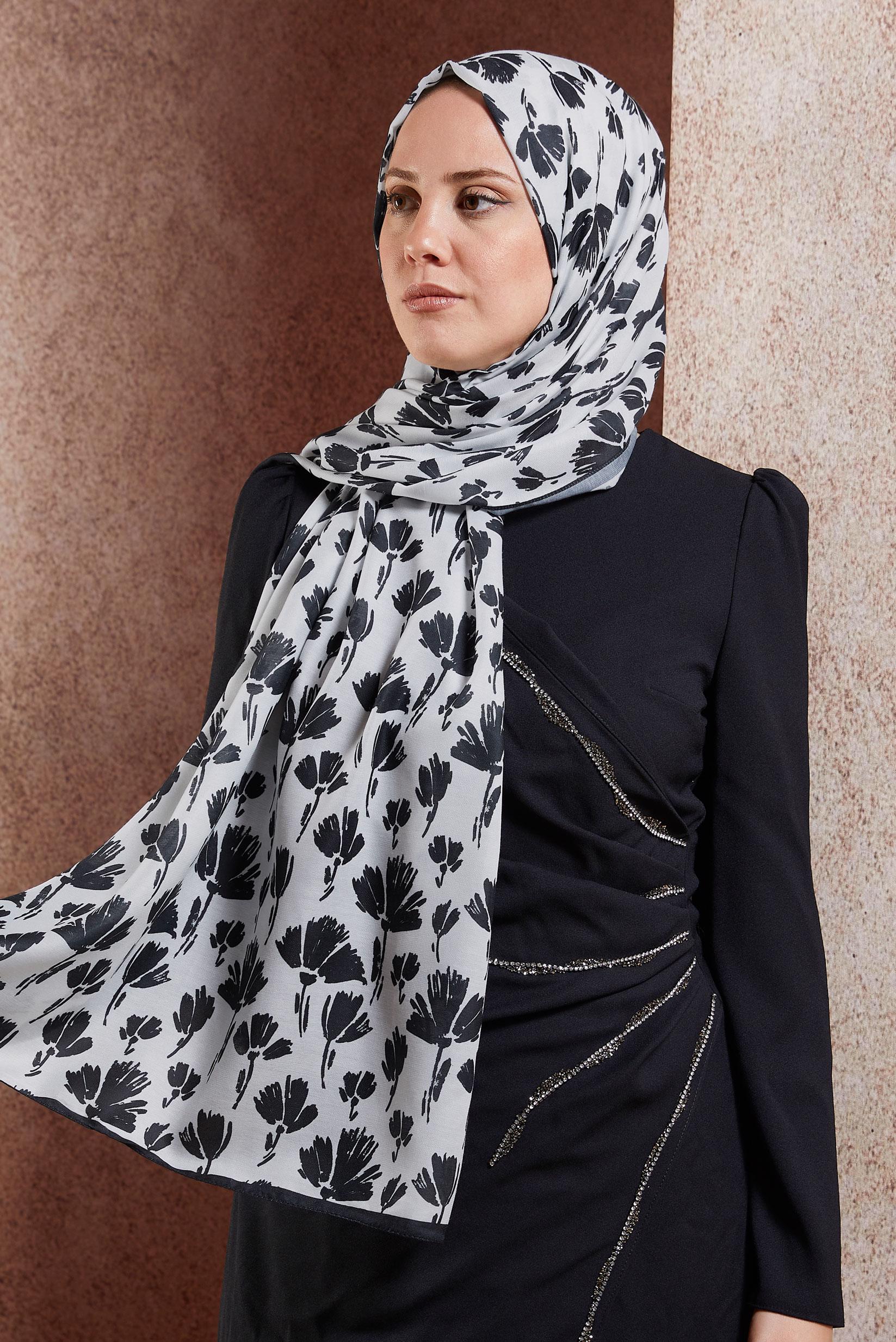 Tesettür giyim SİYAH ALVİNA DESENLİ ŞAL 7207