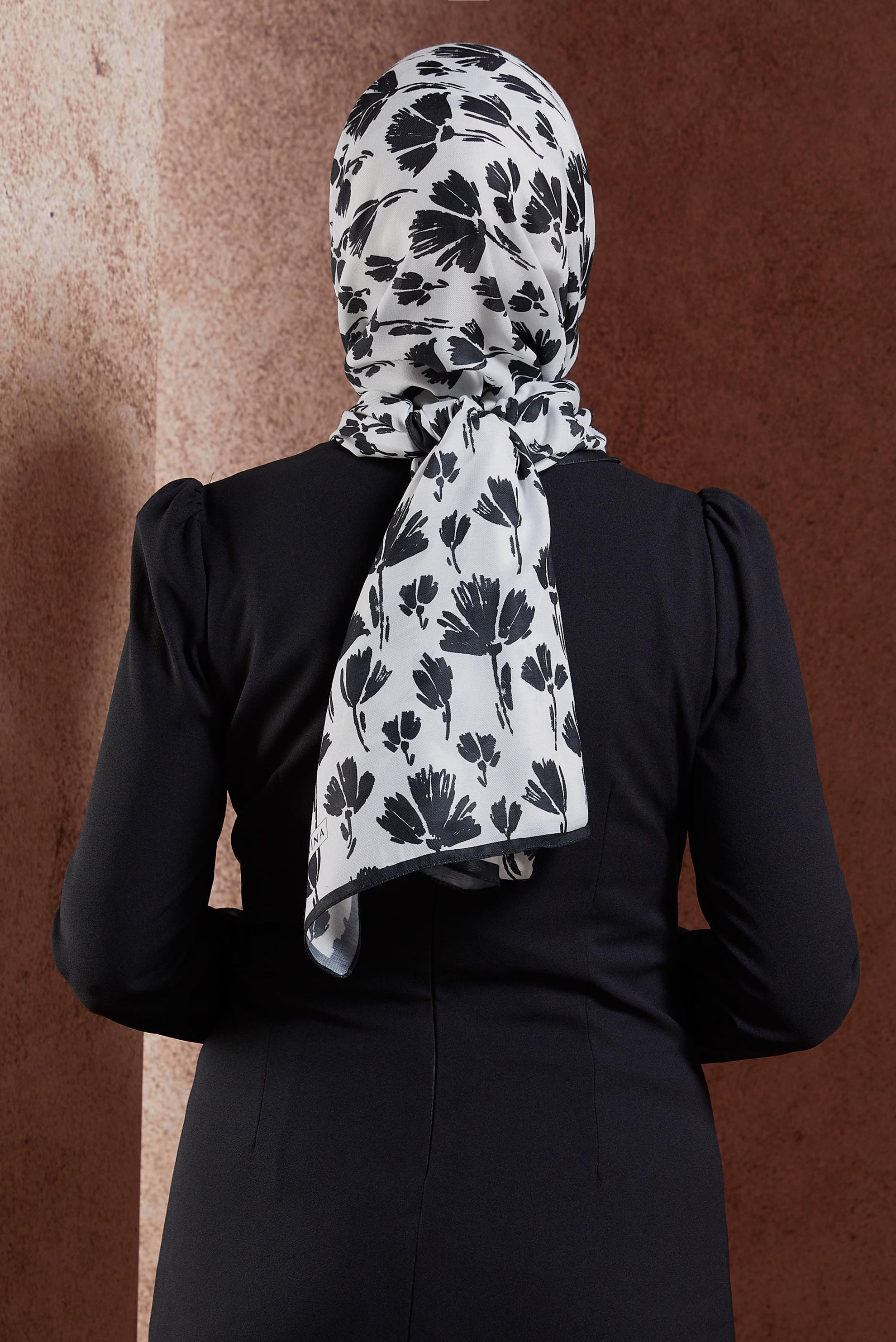 Tesettür giyim SİYAH ALVİNA DESENLİ ŞAL 7207