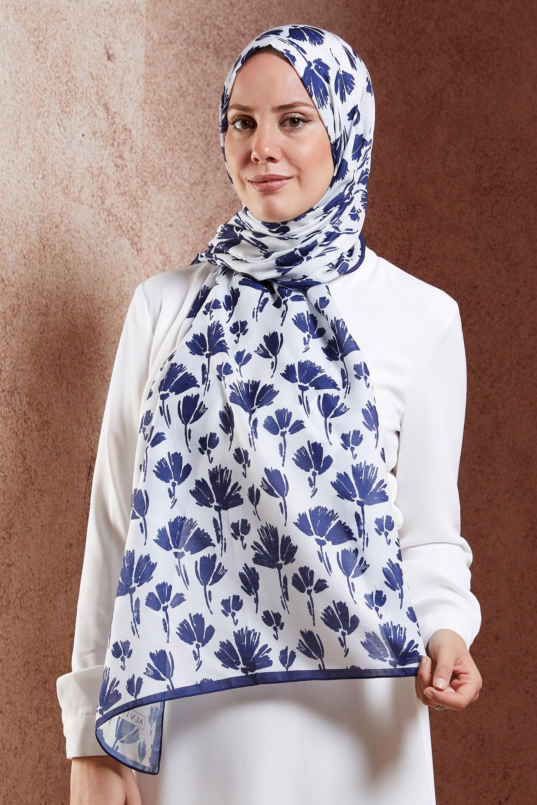 Tesettür giyim LACİVERT ALVİNA DESENLİ ŞAL 7207