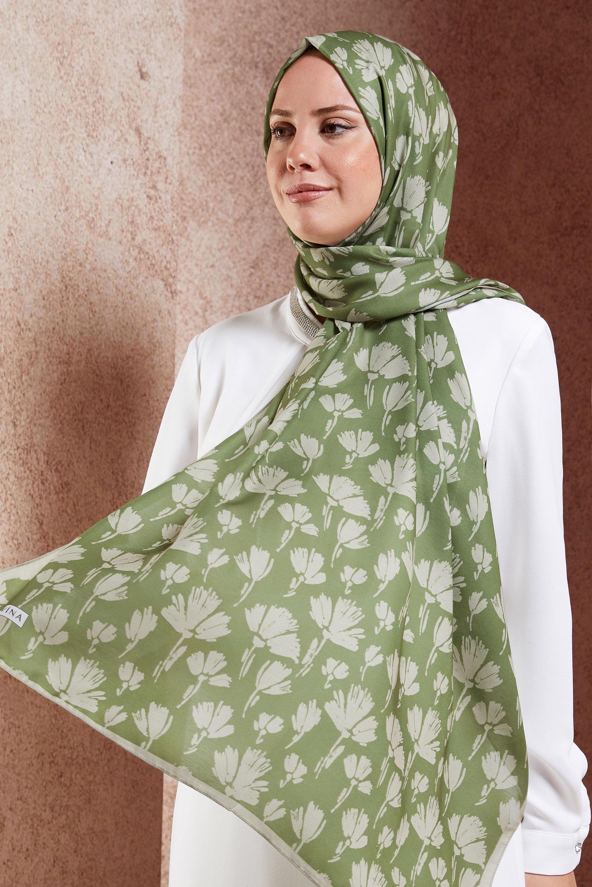 Vêtements hijab VERT CHÂLE À MOTIFS ALVINA 7207