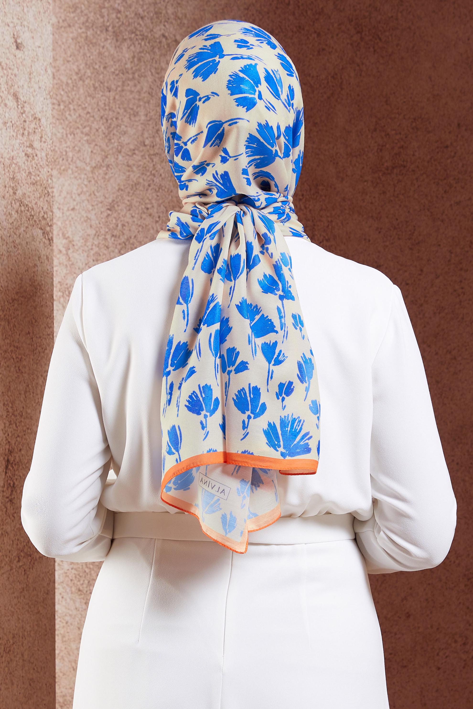 Tesettür giyim MAVİ ALVİNA DESENLİ ŞAL 7207