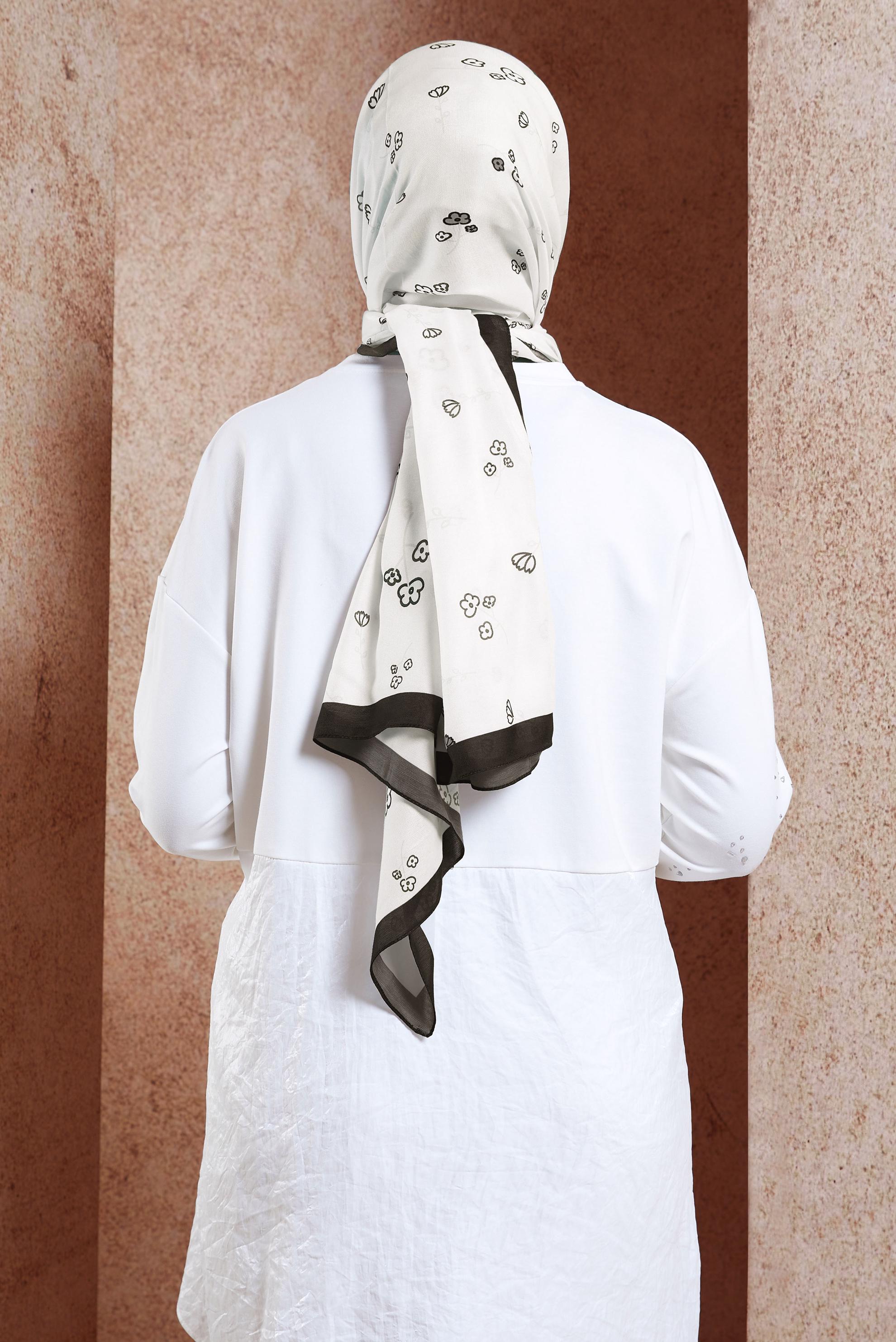 Tesettür giyim EKRU ALVİNA ÇİÇEK DESENLİ ŞAL 7469