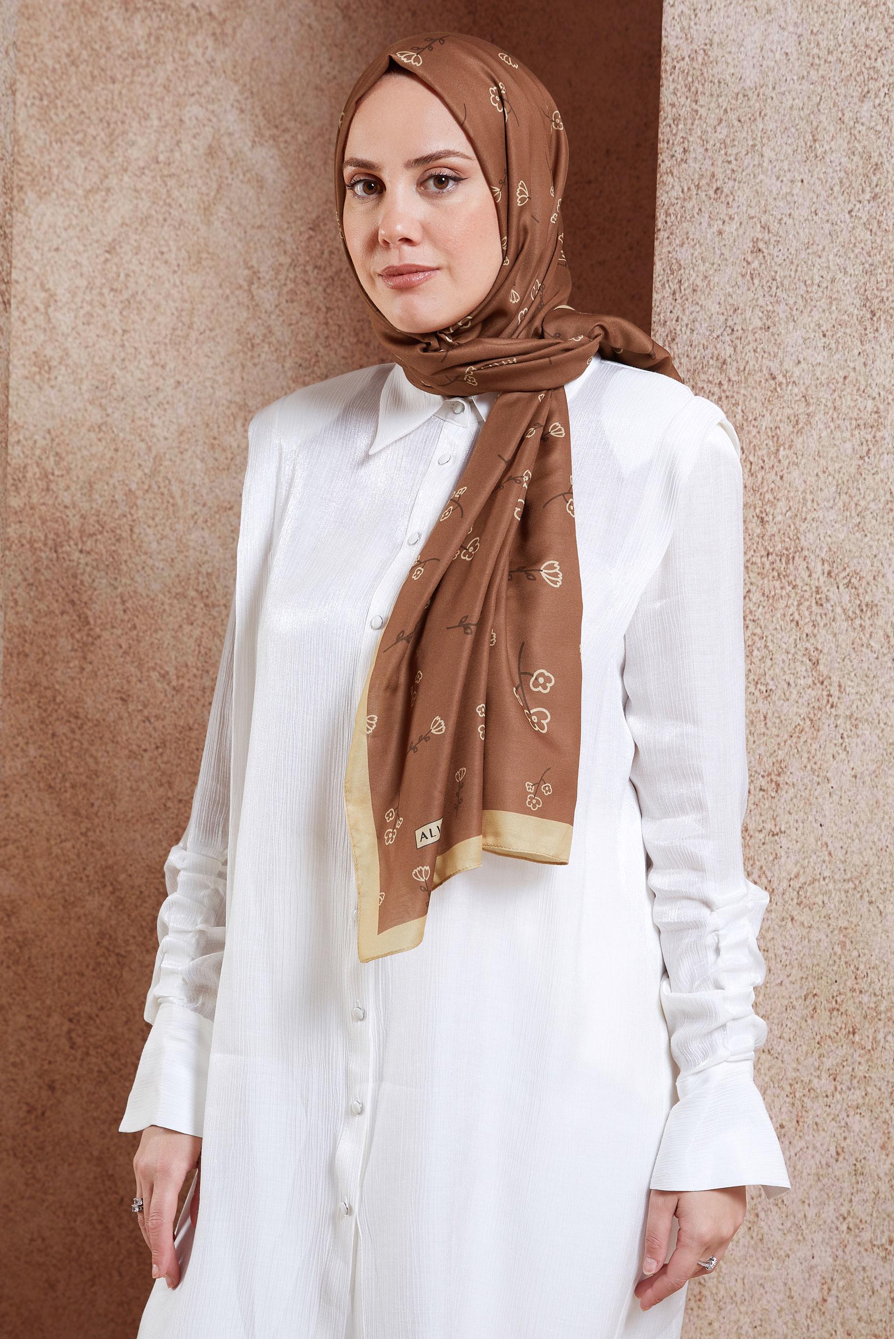 Tesettür giyim TURUNCU ALVİNA ÇİÇEK DESENLİ ŞAL 7469