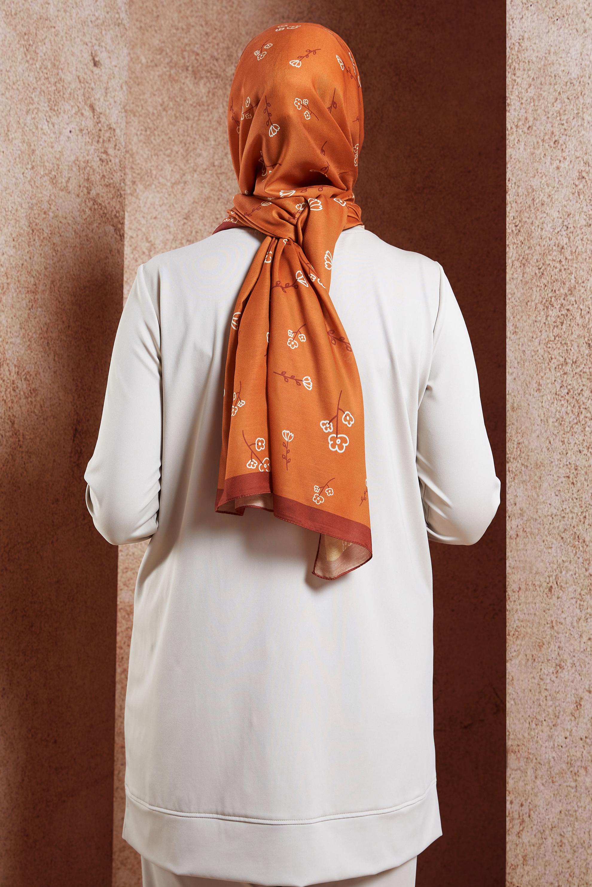 Tesettür giyim TABA ALVİNA ÇİÇEK DESENLİ ŞAL 7469