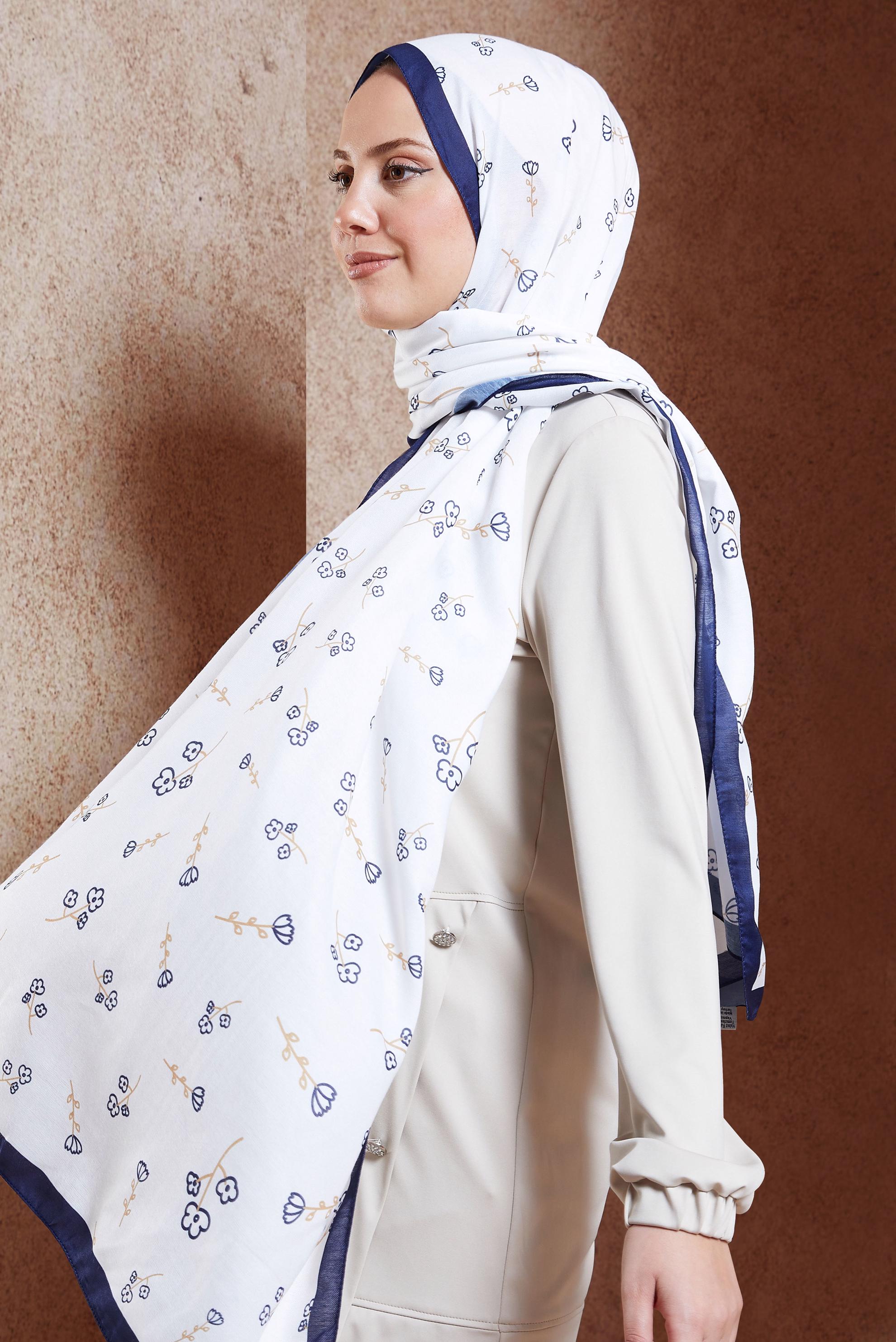 Hijab clothing NAVY BLUE ALVINA FLOWER PATTERNED SHAWL 7469