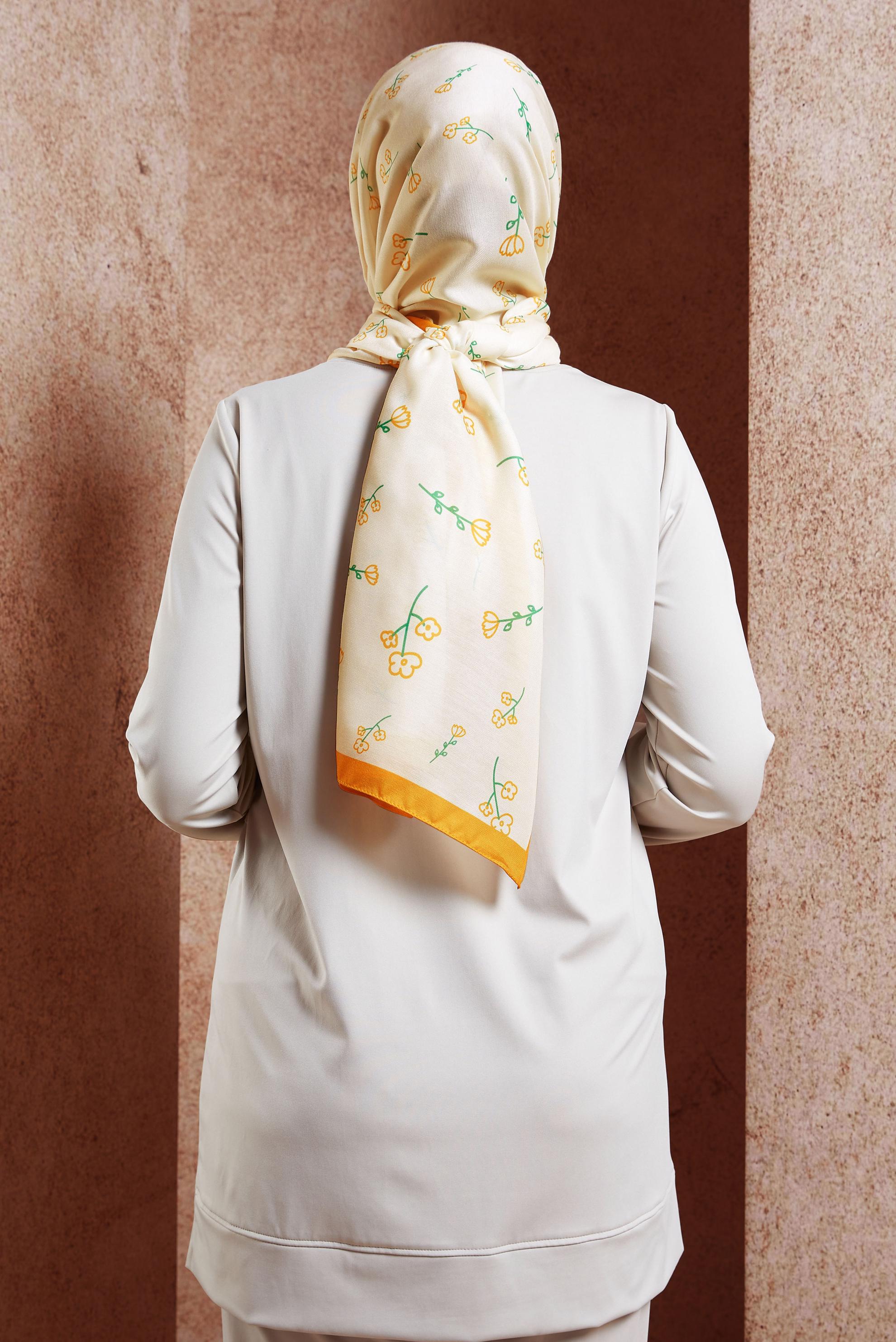 Vêtements hijab JAUNE CHÂLE À MOTIFS FLEURS ALVINA 7469