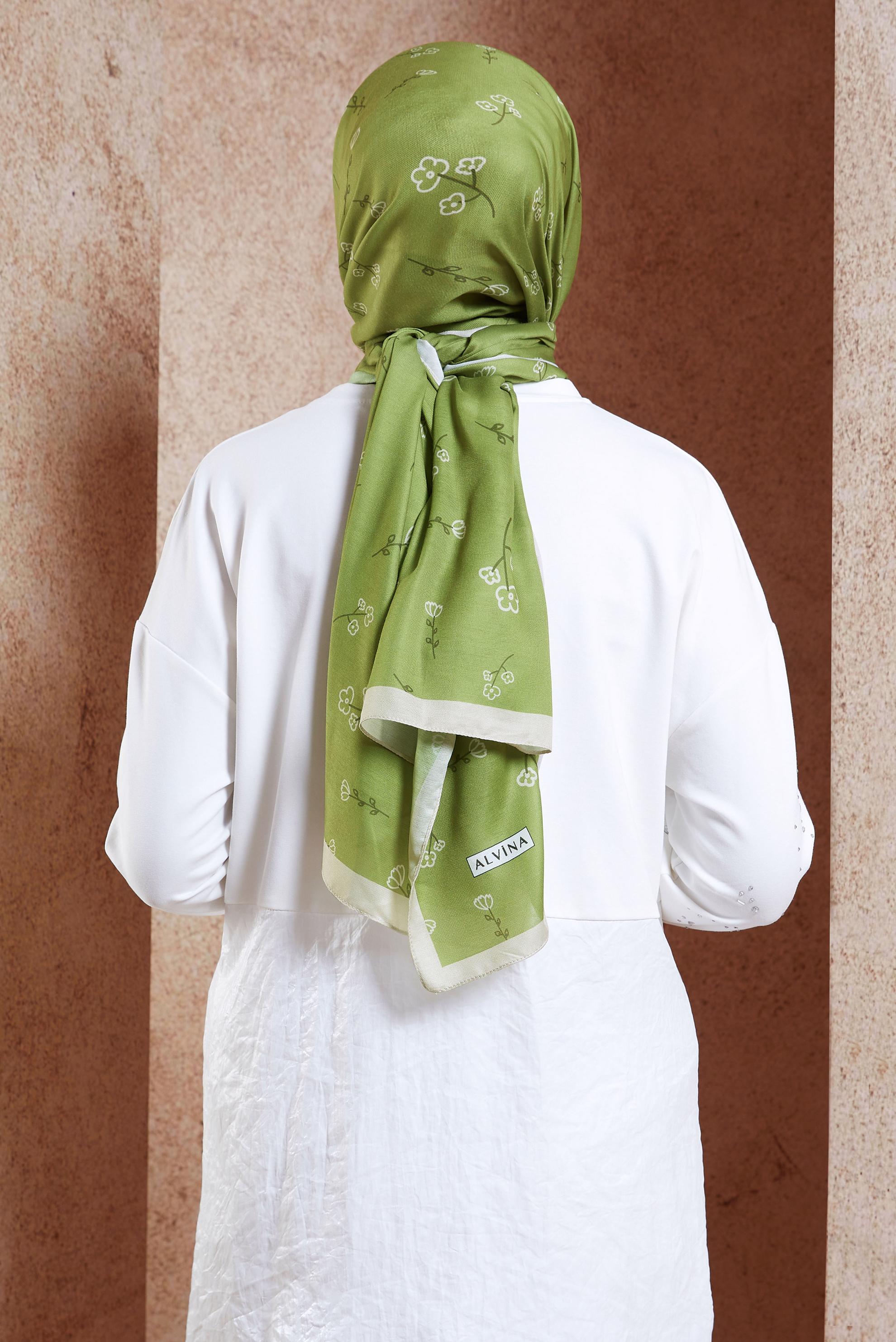 Tesettür giyim YEŞİL ALVİNA ÇİÇEK DESENLİ ŞAL 7469