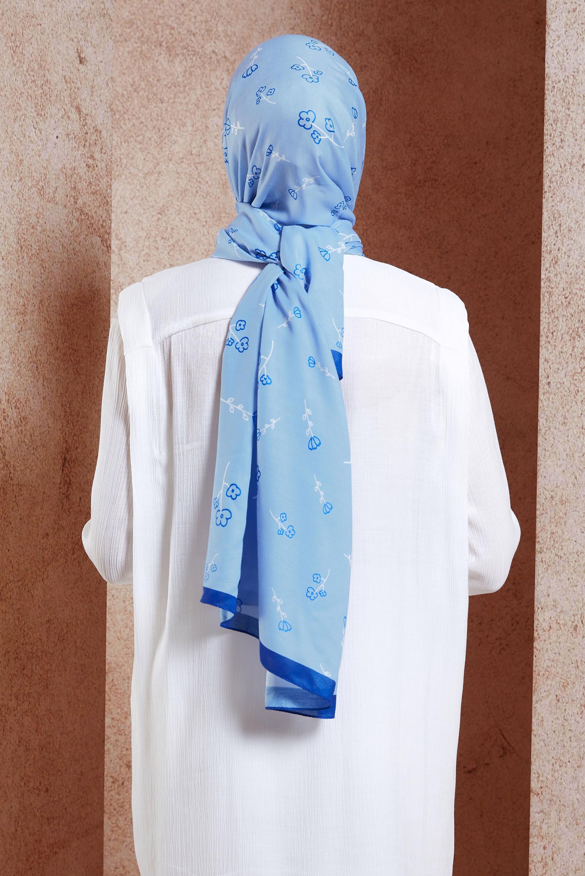 Vêtements hijab BLEU CHÂLE À MOTIFS FLEURS ALVINA 7469