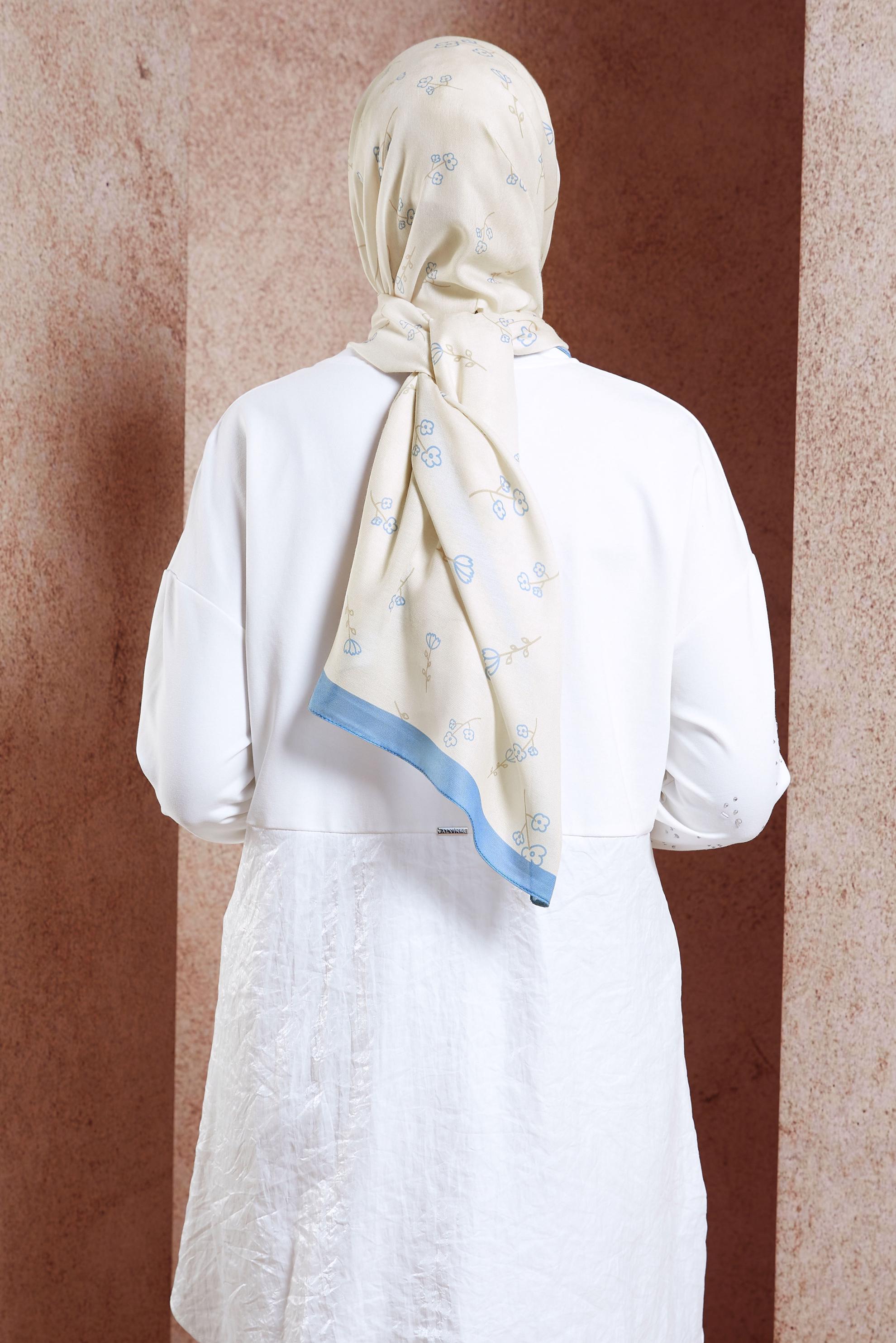 Tesettür giyim MAVİ ALVİNA ÇİÇEK DESENLİ ŞAL 7469