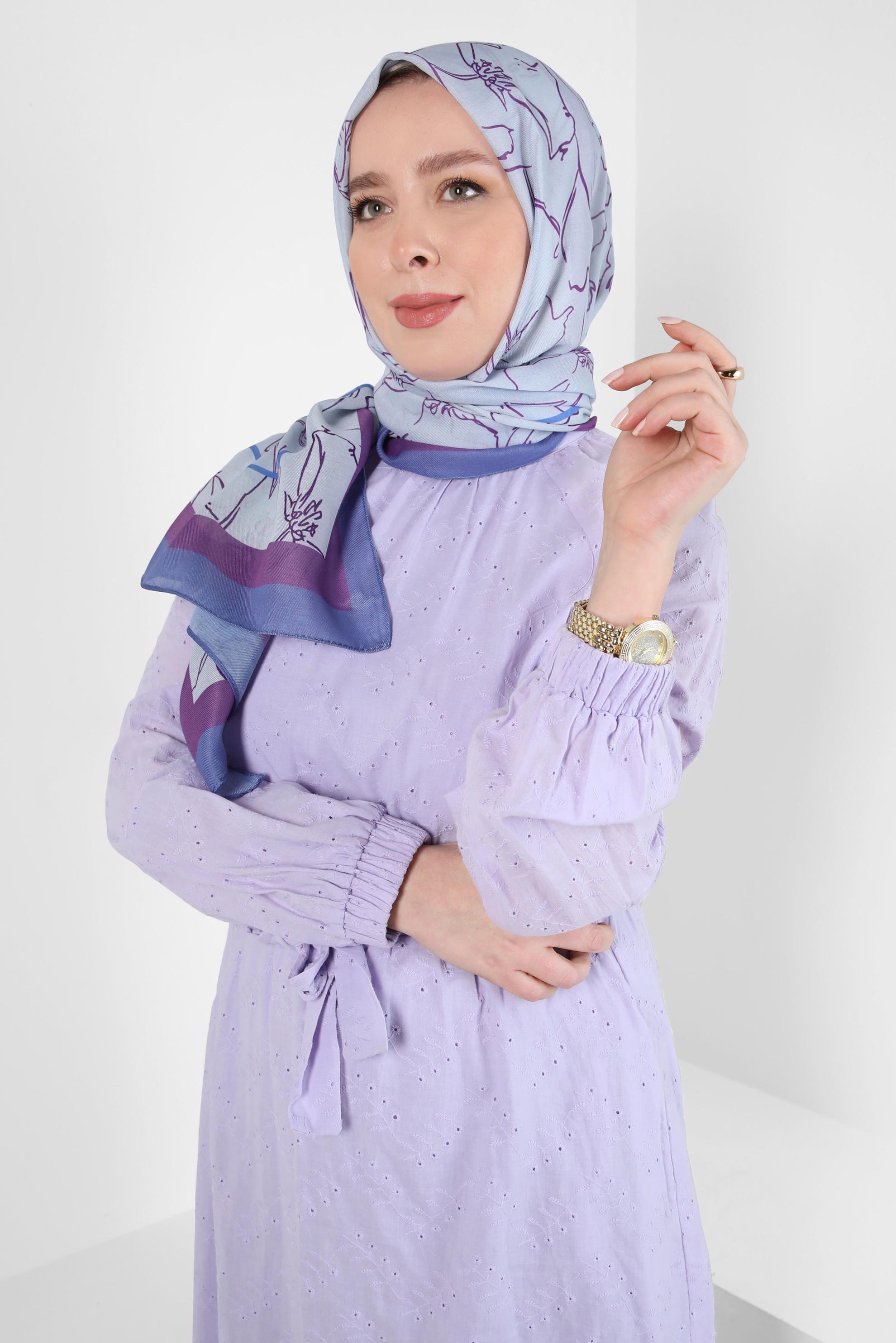 Tesettür giyim MAVİ ALVİNA ÇİÇEK DESEN SOFT ŞAL 8407