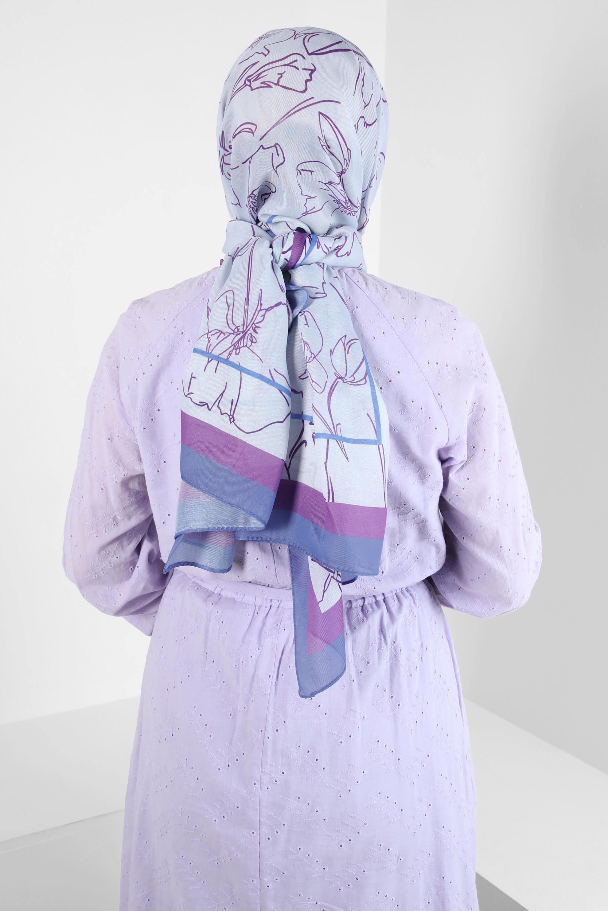 Tesettür giyim MAVİ ALVİNA ÇİÇEK DESEN SOFT ŞAL 8407