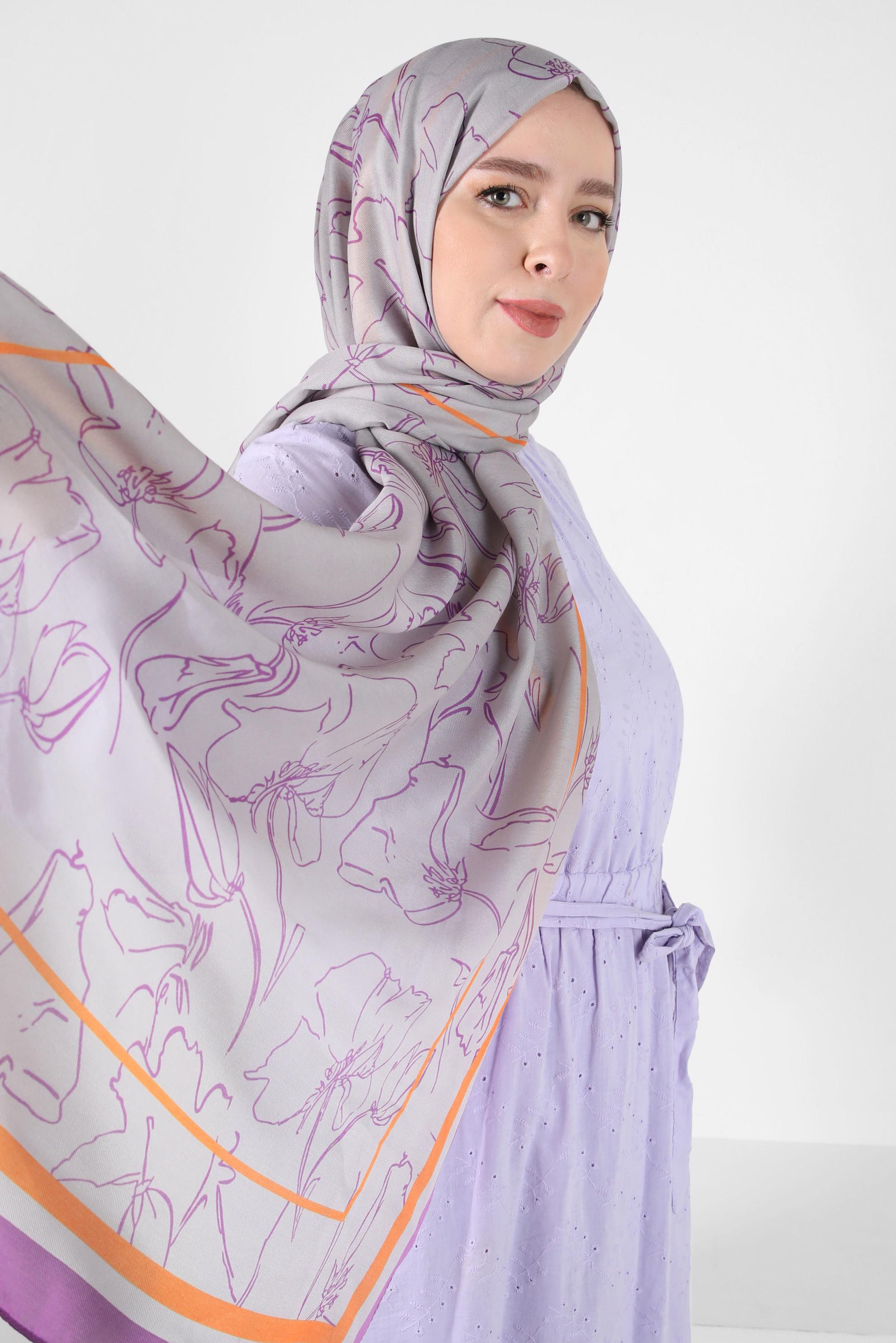 Tesettür giyim VİZON ALVİNA ÇİÇEK DESEN SOFT ŞAL 8407