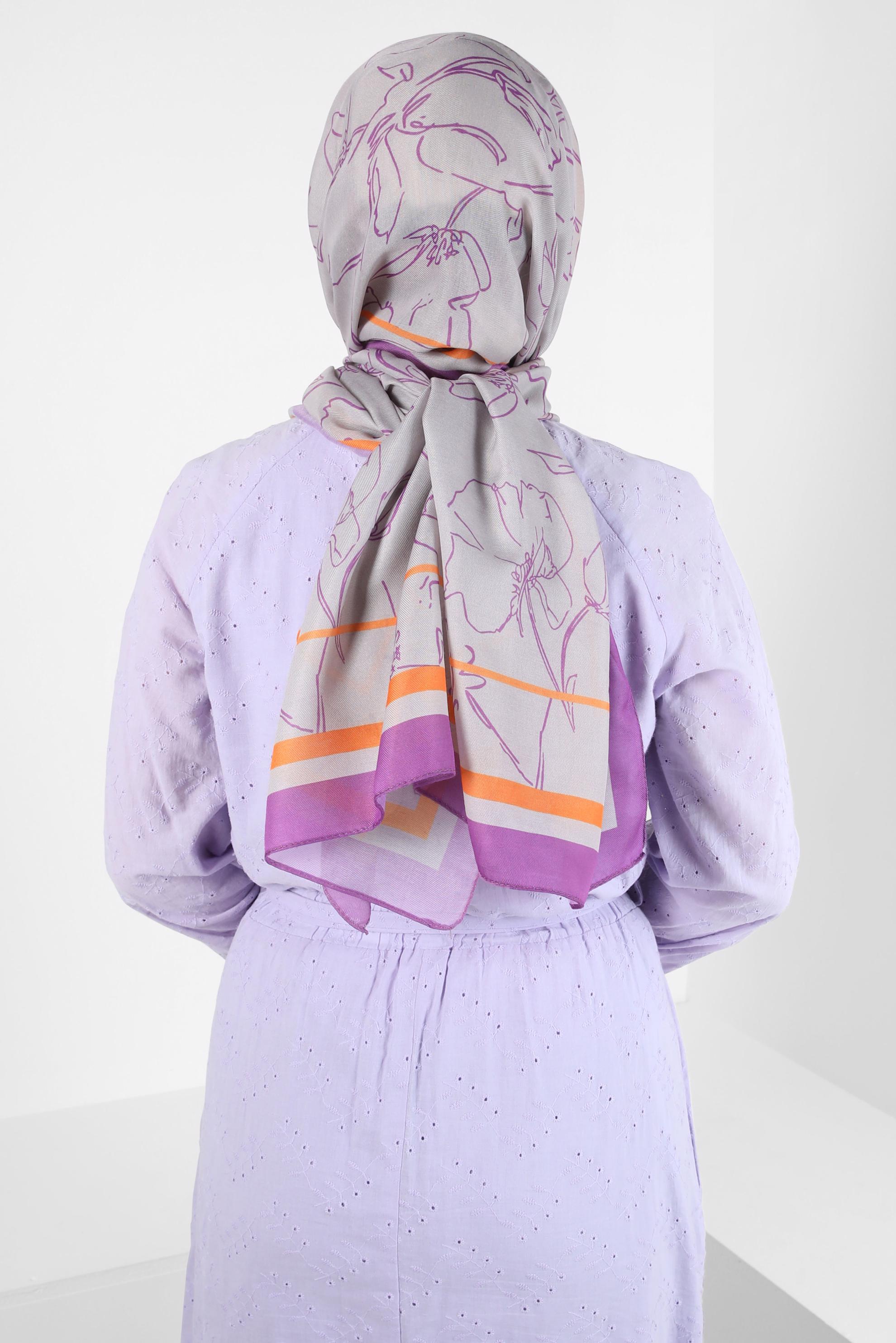 Tesettür giyim VİZON ALVİNA ÇİÇEK DESEN SOFT ŞAL 8407