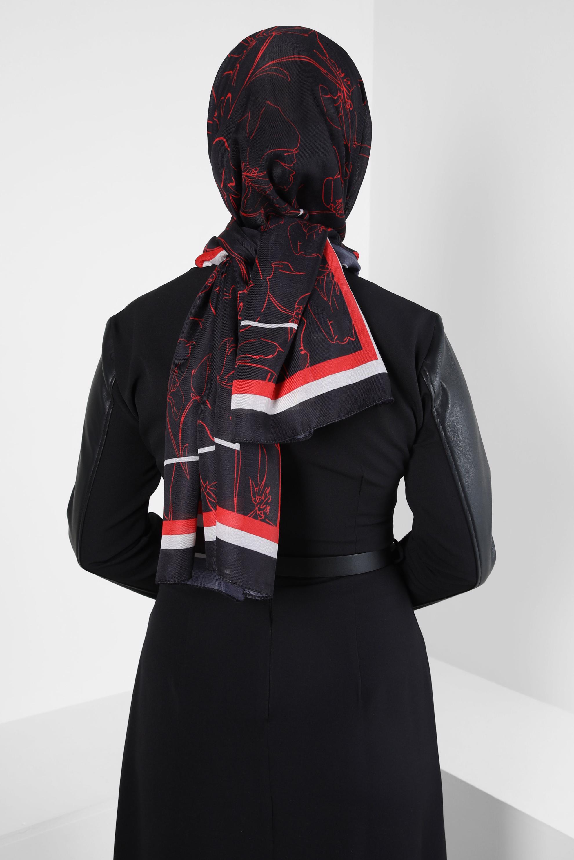 Tesettür giyim SİYAH ALVİNA ÇİÇEK DESEN SOFT ŞAL 8407