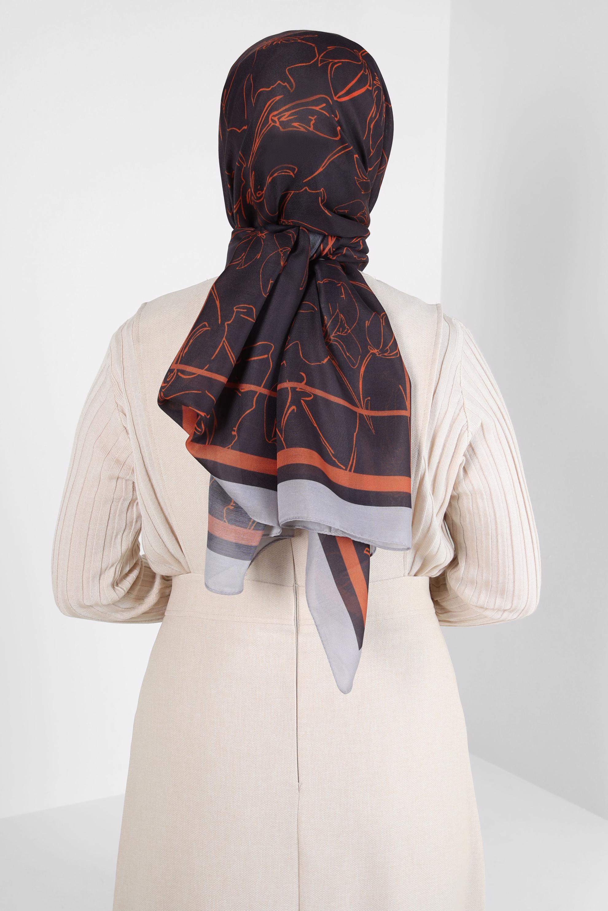 Tesettür giyim KAHVE ALVİNA ÇİÇEK DESEN SOFT ŞAL 8407