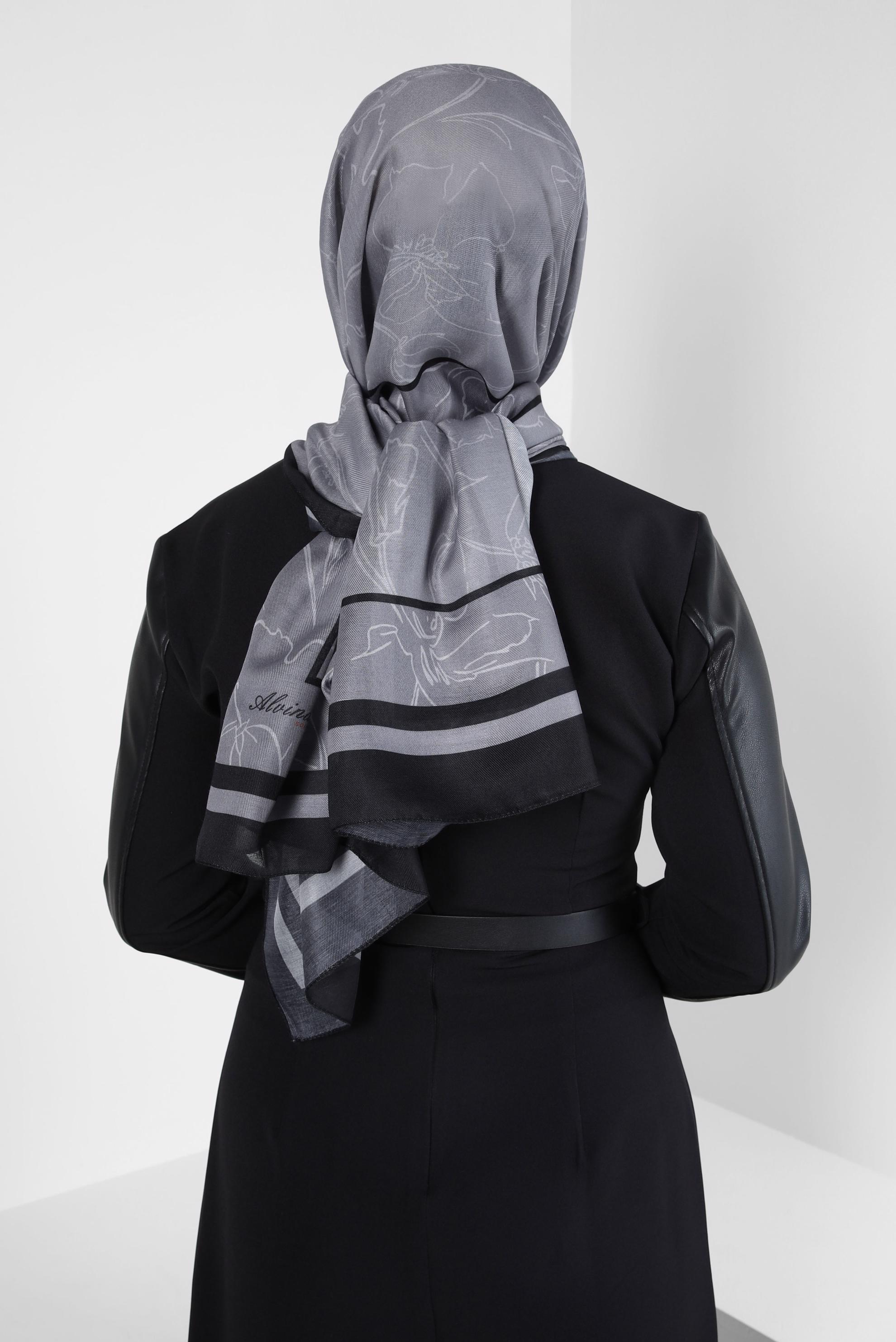 Tesettür giyim SİYAH ALVİNA ÇİÇEK DESEN SOFT ŞAL 8407