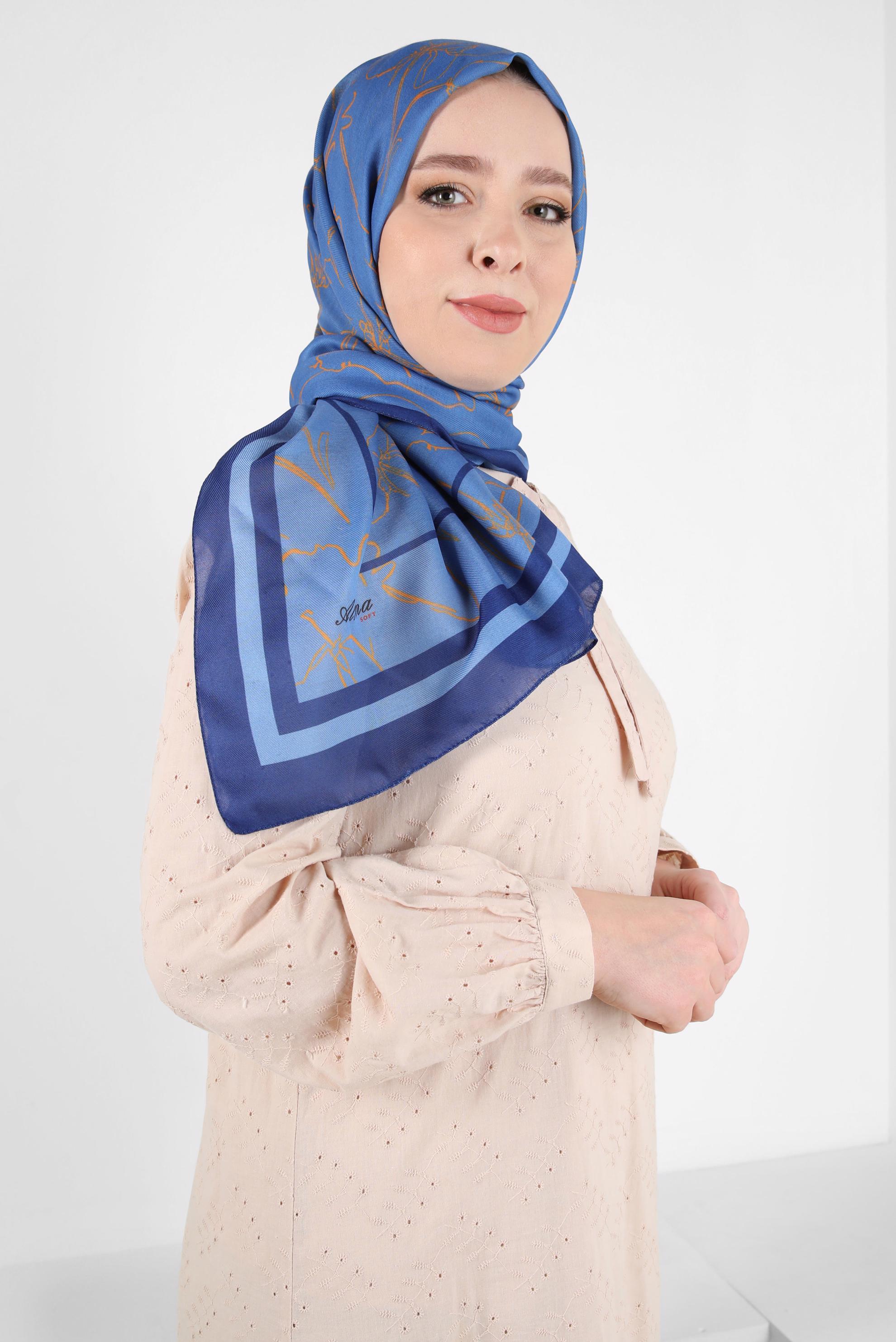 Tesettür giyim LACİVERT ALVİNA ÇİÇEK DESEN SOFT ŞAL 8407